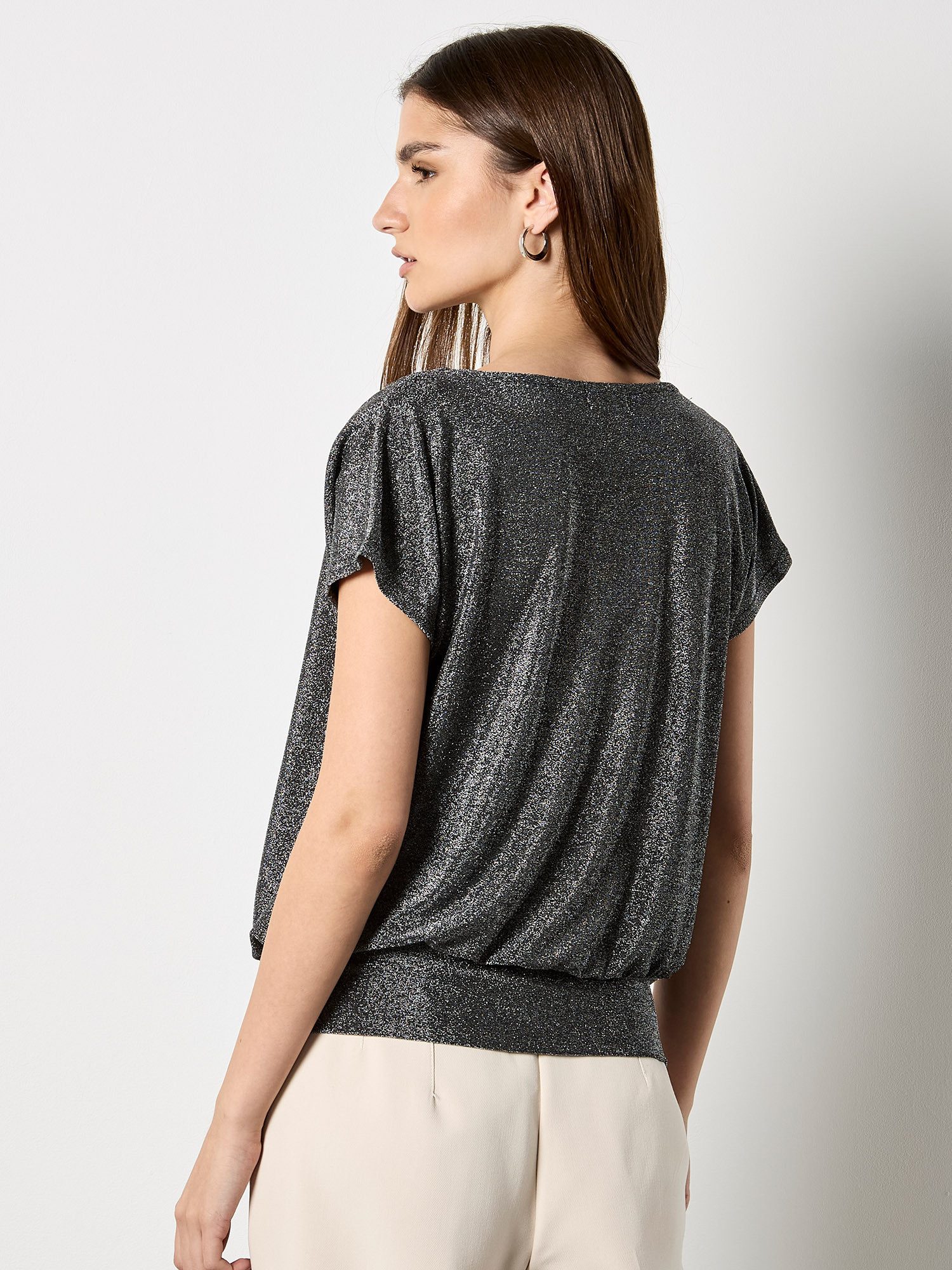 Apricot Paillettenshirt Top mit Glitzer