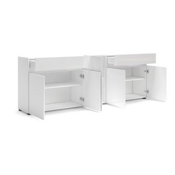 Sideboard Mister, in weiss, Lack Hochglanz - 225x80x38cm (BxHxT)