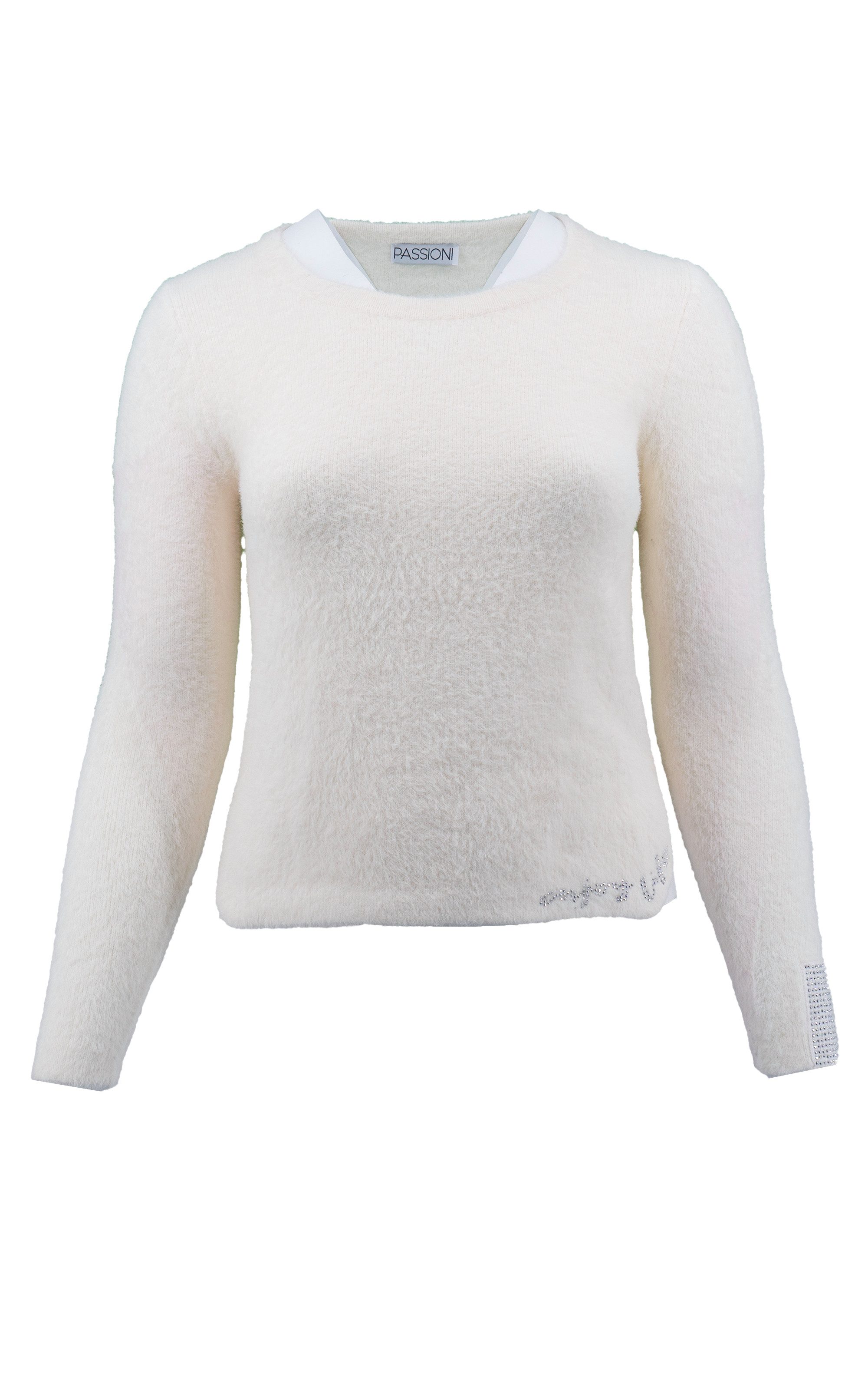 Strickpullover mit flauschiger Textur und Strassdetail