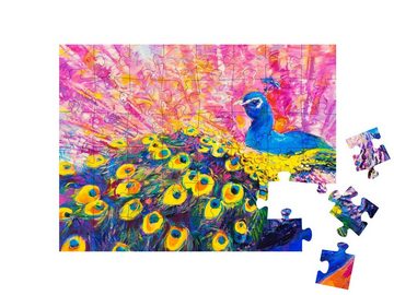 puzzleYOU Puzzle Original Ölgemälde auf Leinwand: bunter Pfau, 48 Puzzleteile, puzzleYOU-Kollektionen Kunst & Fantasy