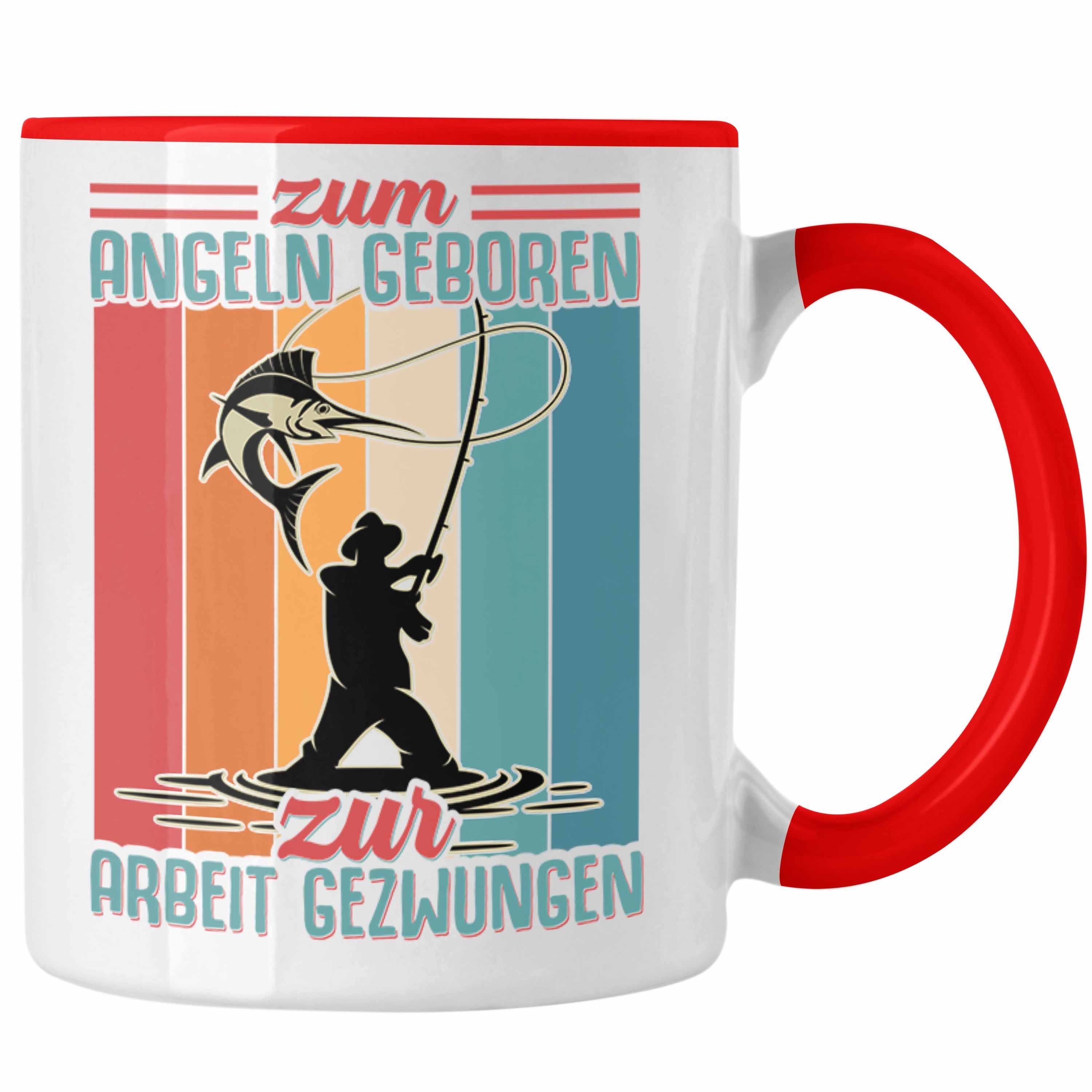 Trendation Tasse Trendation - Angler Fischer Tasse zum Angeln Geboren Geschenk Raubfische Hobbyangler Angeln Kaffeetasse Zubehör Rot