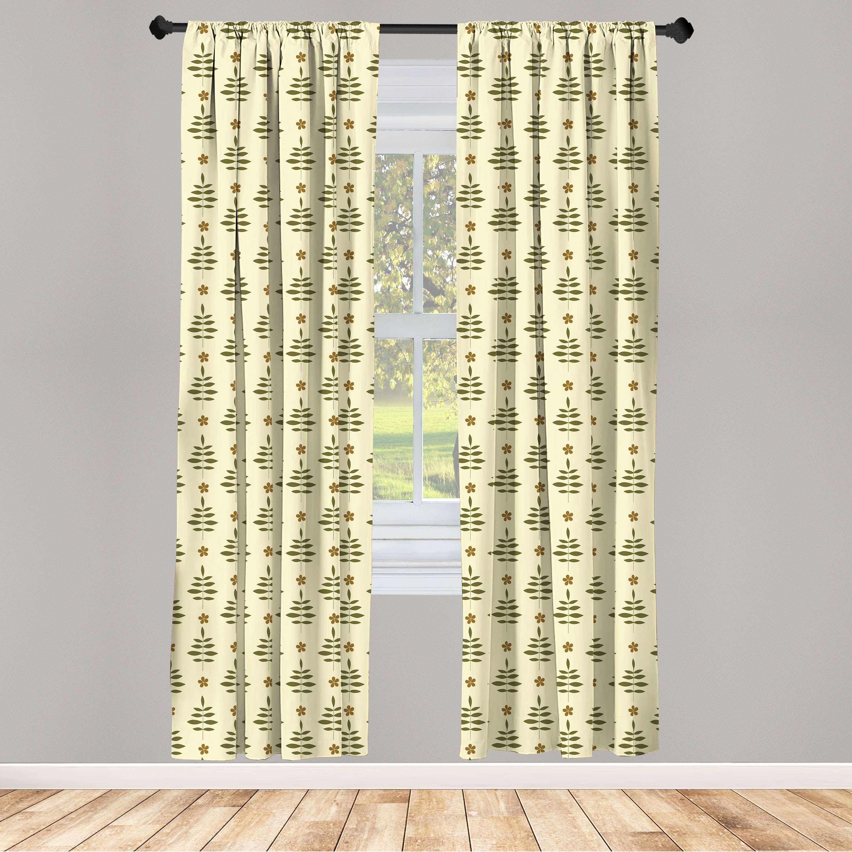 Gardine Vorhang für Wohnzimmer Schlafzimmer Dekor, Abakuhaus, Microfaser, Blumen Laubblätter mit Blüten