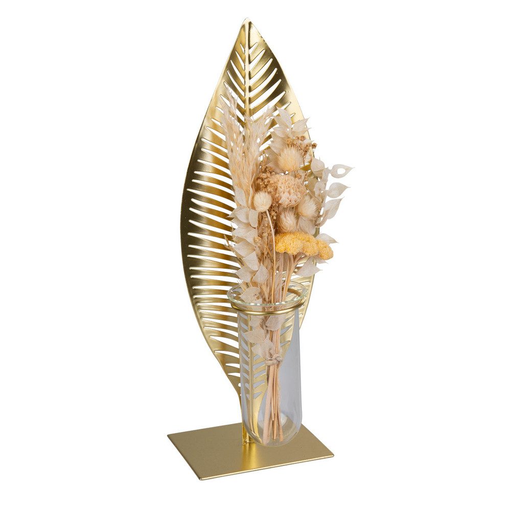 MICA Dekovase Standdeko - Blatt mit Reagenzglas-Vase - gold - ca. 15 x 11 x günstig online kaufen
