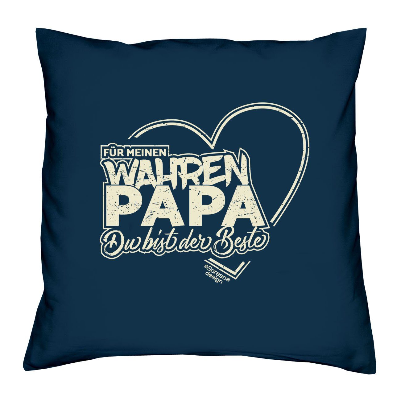 Soreso® Dekokissen Kissen Für meinen wahren Papa & Urkunde für den Weltbesten Papa, Geschenkidee Weihnachtsgeschenk navy-blau