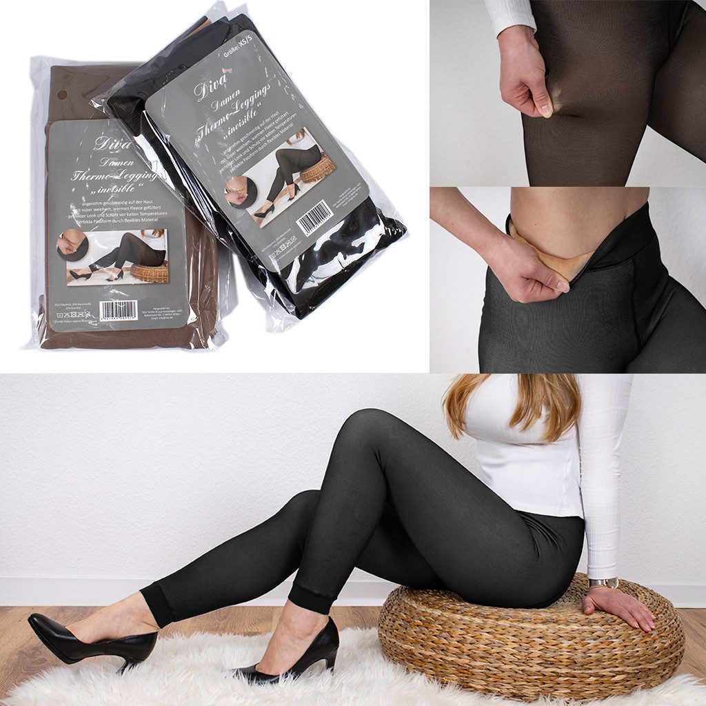 Mojawo Feinstrumpfleggings Da Thermo Leggings Laufhose Warm gefüttert Winter Fleece XS/S