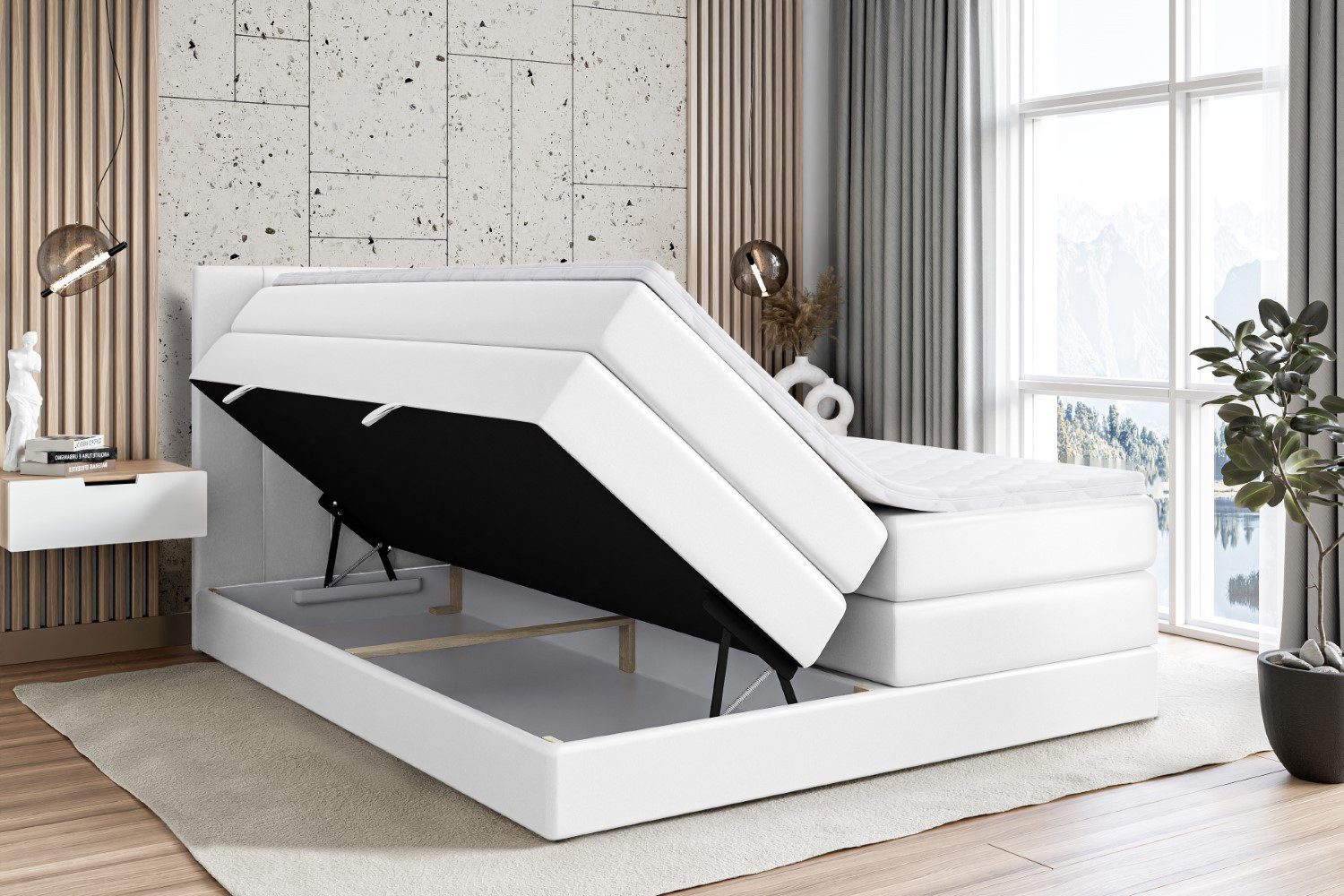 ALTDECOR Boxspringbett VELANTO-BZ KING (mit Matratze und Lattenrost Topper Polsterbett mit Bettkasten Boxbett), H4 Multipocket, H3 Bonellfederung, Doppelbett Springboxbett