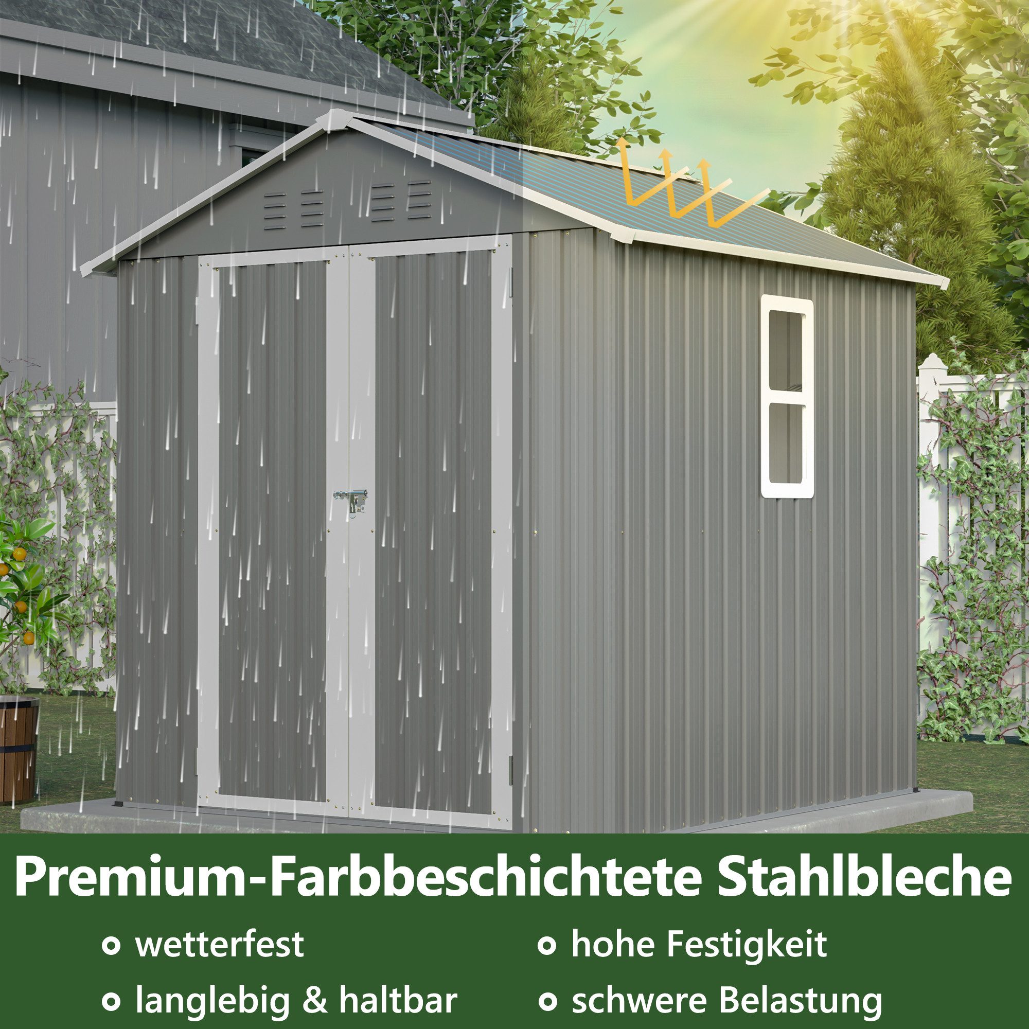 Thanaddo Gartenhaus Metall Gerätehaus Geräteschuppen Inkl. Metallfundament, (Mehr Leben im Garten), inkl. Fundament aus Metall (ohne Boden) – Bild 5 von 5