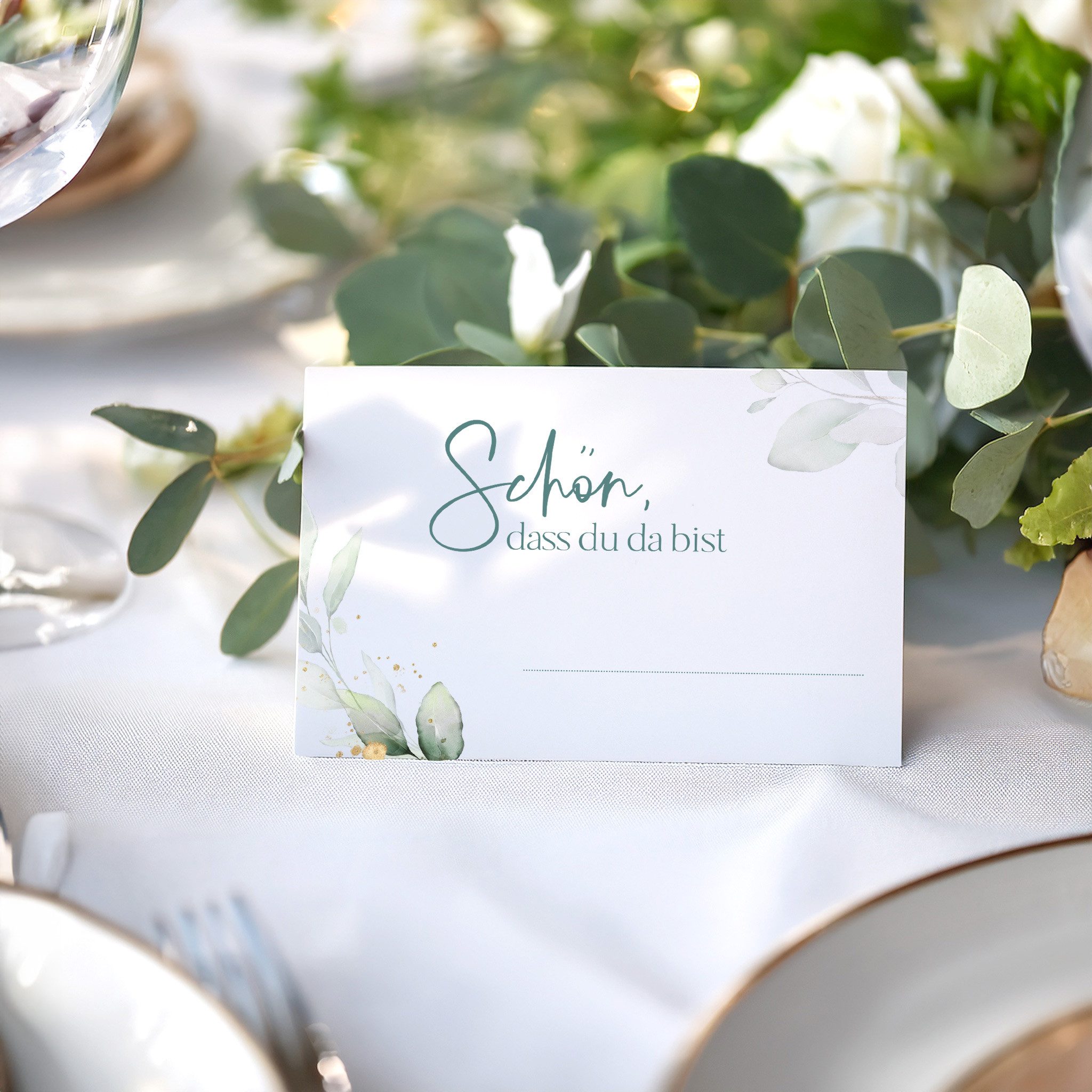 white & ivory Papierdekoration Platzkarte "schön, dass du da bist", 50 Stück, Tischkarte Hochzeit – Bild 2 von 5