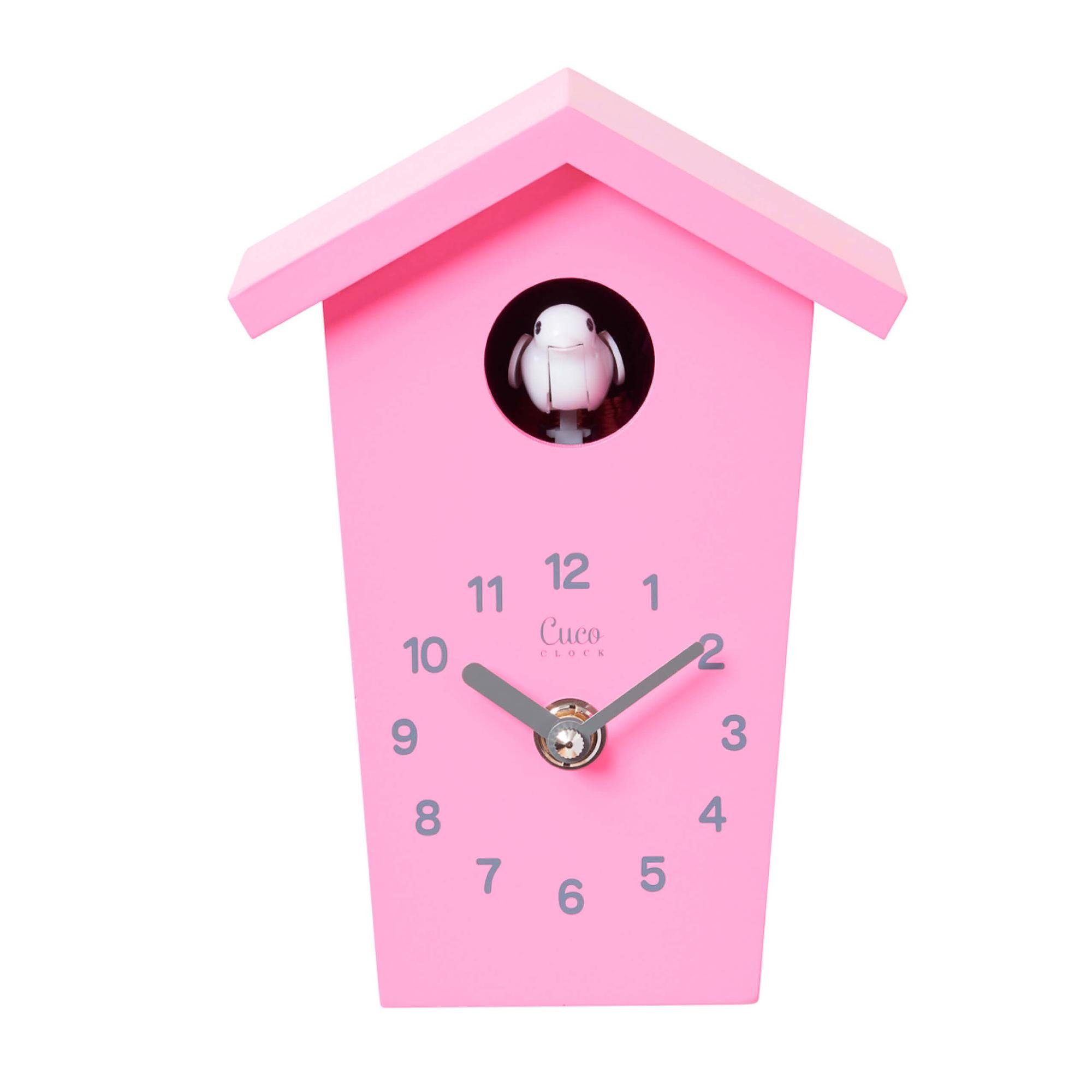Cuco Clock Wanduhr Mini Kuckucksuhr HOCHHAUS, Wanduhr, Moderne Schwarzwalduhr (17,0 × 12,4 × 9,0cm, mit Nachtruhefunktion, Kuckucksruf, Quarzuhrwerk) Rosa