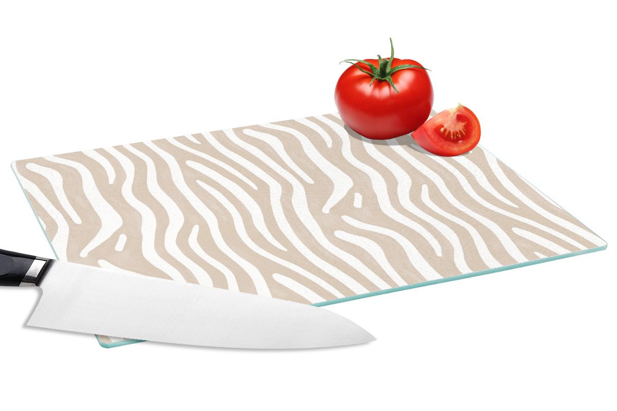MuchoWow Schneidebrett Abstrakt - Zebra - Beige, Glas, Schneidebrett Glas, Küchenbrett, Rutschfest, 28x20 cm