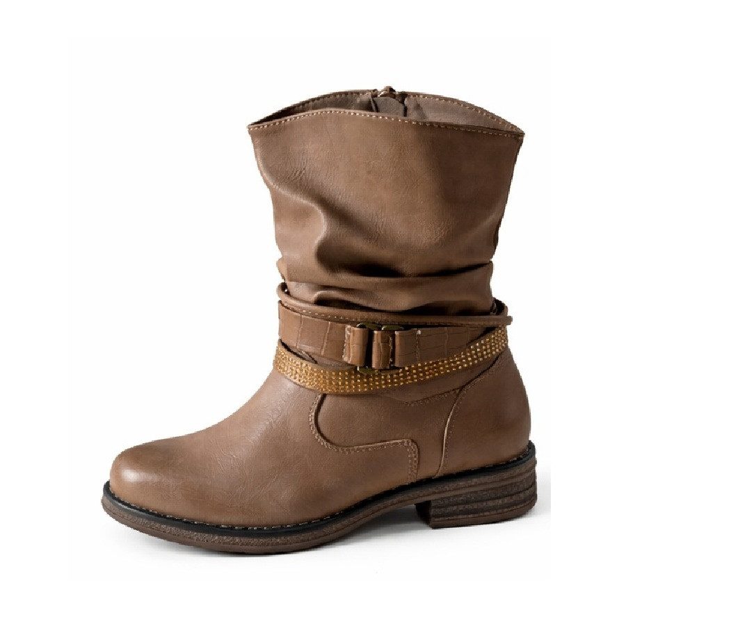 Pogolino 1573 Bikerboots Damen Biker Boots im Used Look leicht gefüttert mit Reißverschluss