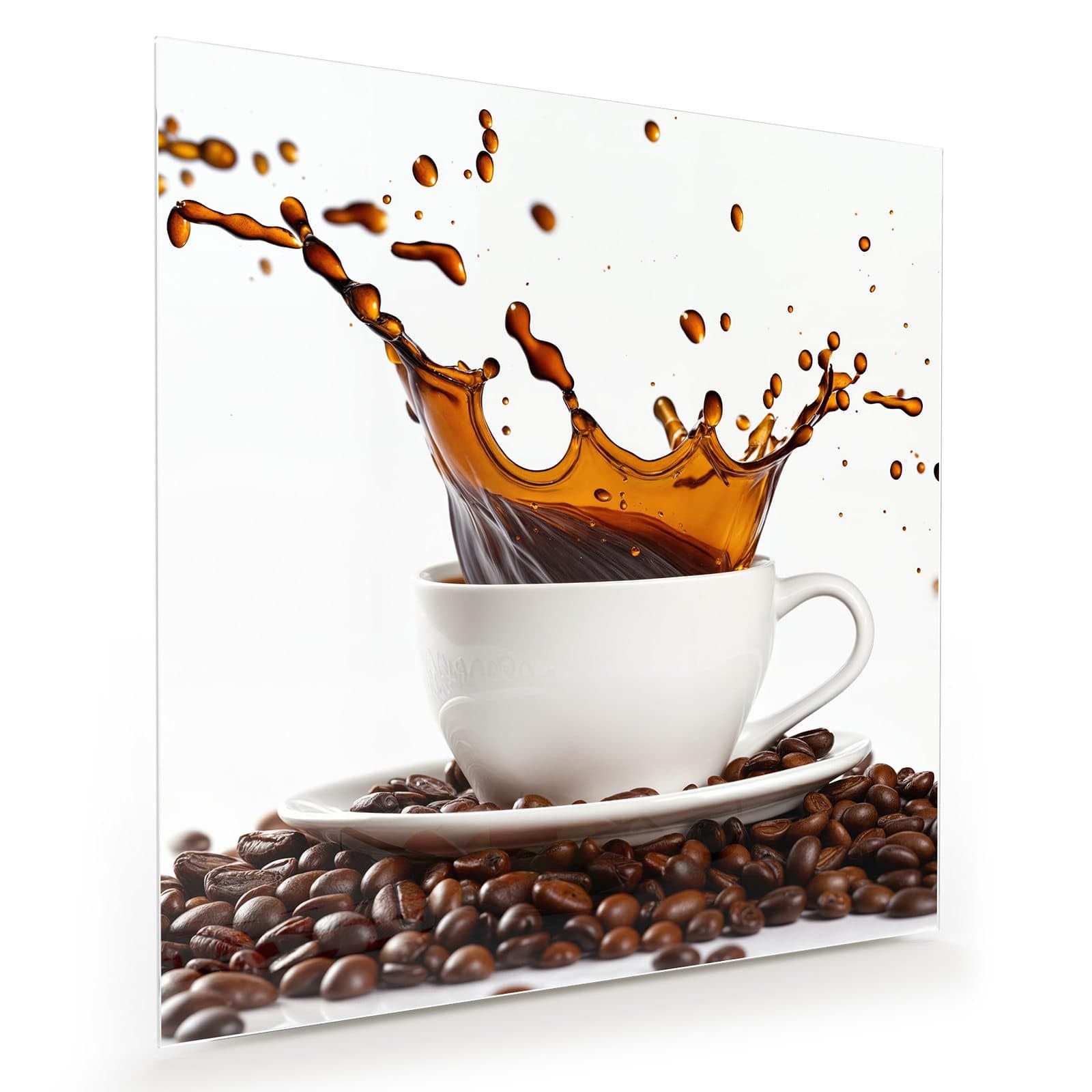 Glasbild Wandbild Quadratisch Kaffeespritzer mit Aufhängung