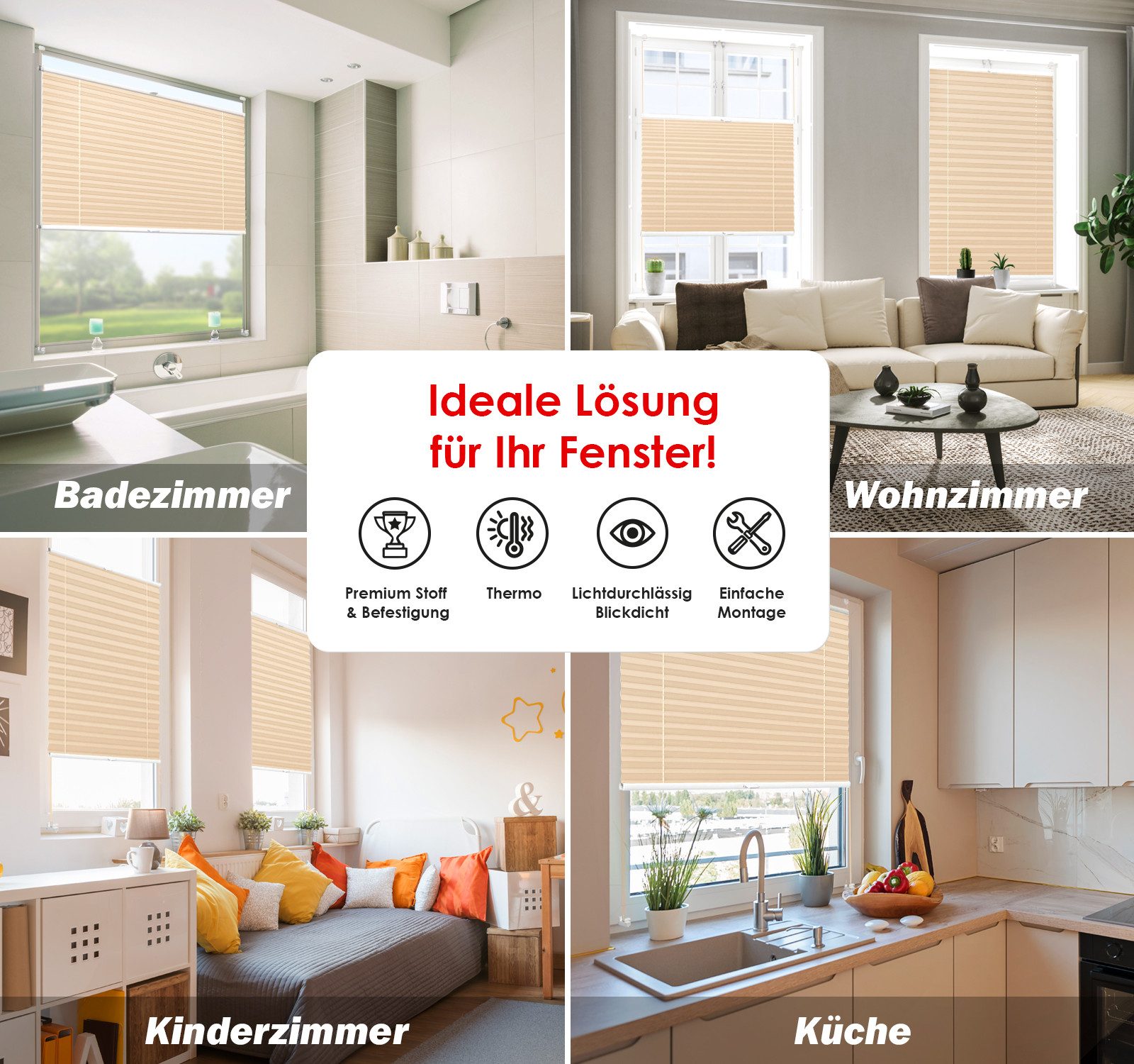 DomDeco Plissee Premium Thermo Plissee ohne Bohren, Sichtschutz, lichtdurchlässig, blickdicht, Klemmfix, Thermo-Wärmeschutz, verdunkelnd, blickdicht, Stufenlos