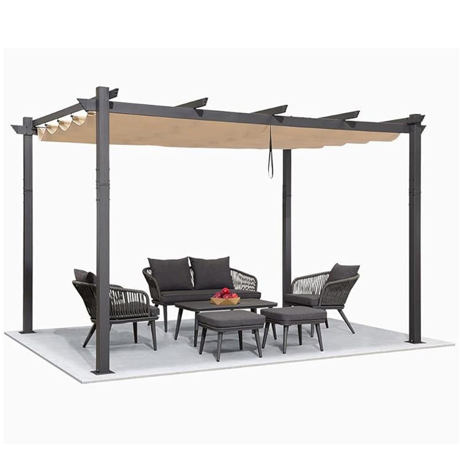 PURPLE LEAF Pergola Außenbereich Aluminium Modern Pavillon mit Markisenschutz, Schiebedach, BxTxH: 300,00x400,00x245,00 cm, für Veranda, Garten, Modern Hinterhof