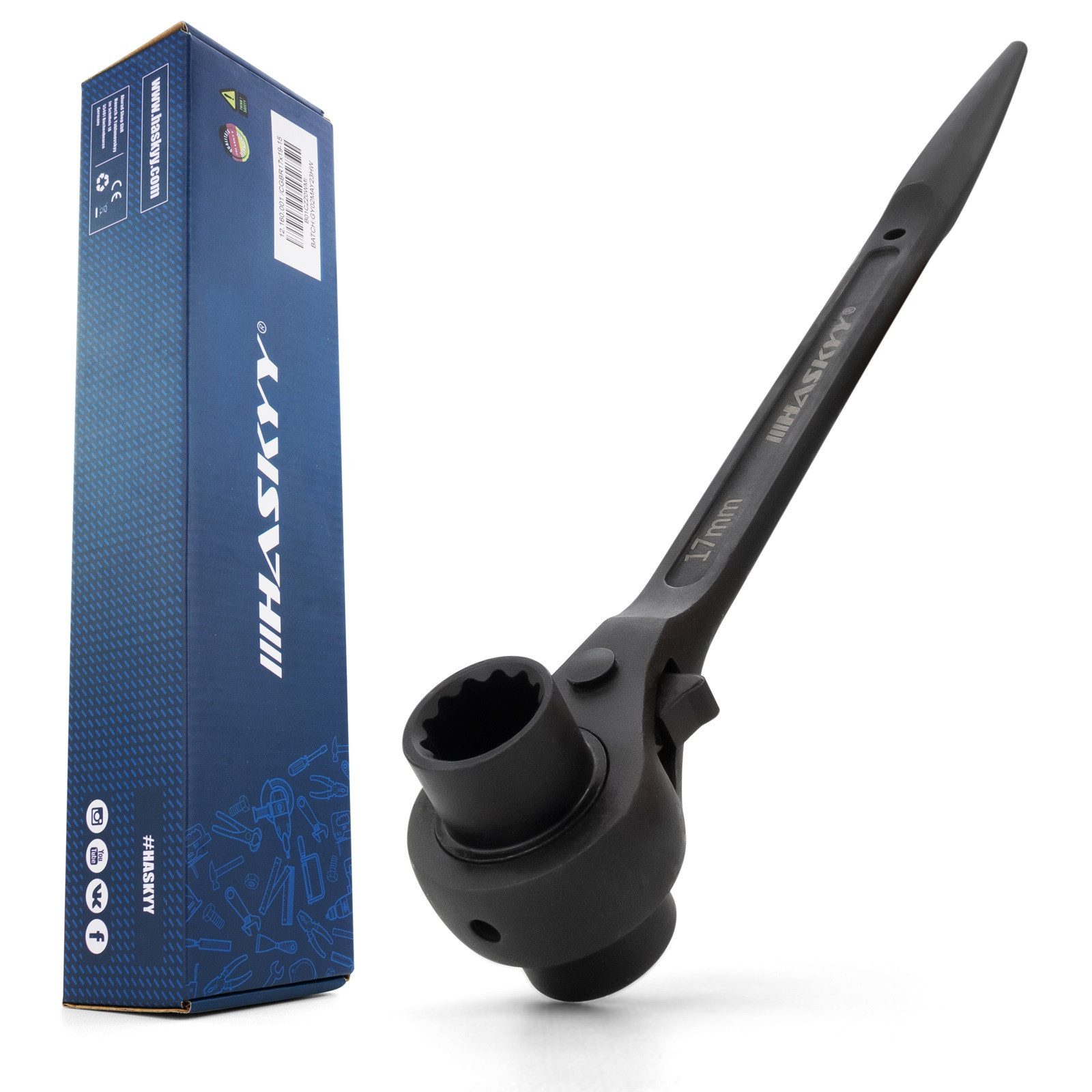 HASKYY Ratsche Gerüstbauratsche 17x19mm Gerüstbau Gerüstknarre Bauschlüssel Knarre Ra