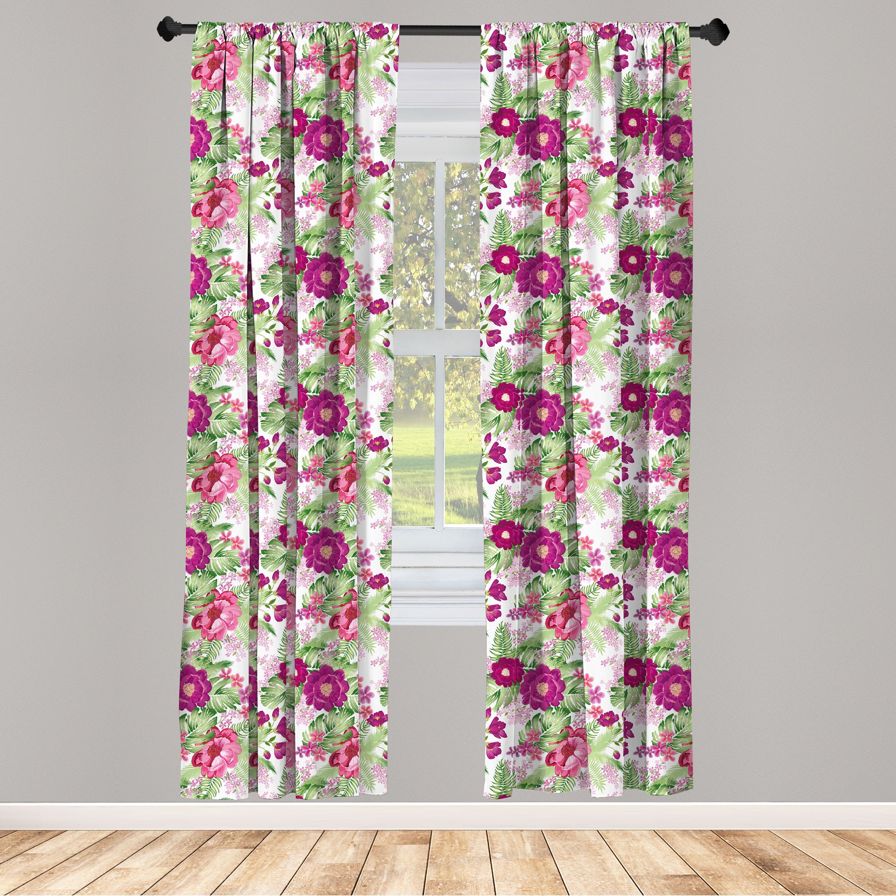 Tropical Vorhang für Hibiscus Gardine Wohnzimmer Monstera Abakuhaus, Microfaser, Schlafzimmer Exotisch Dekor,