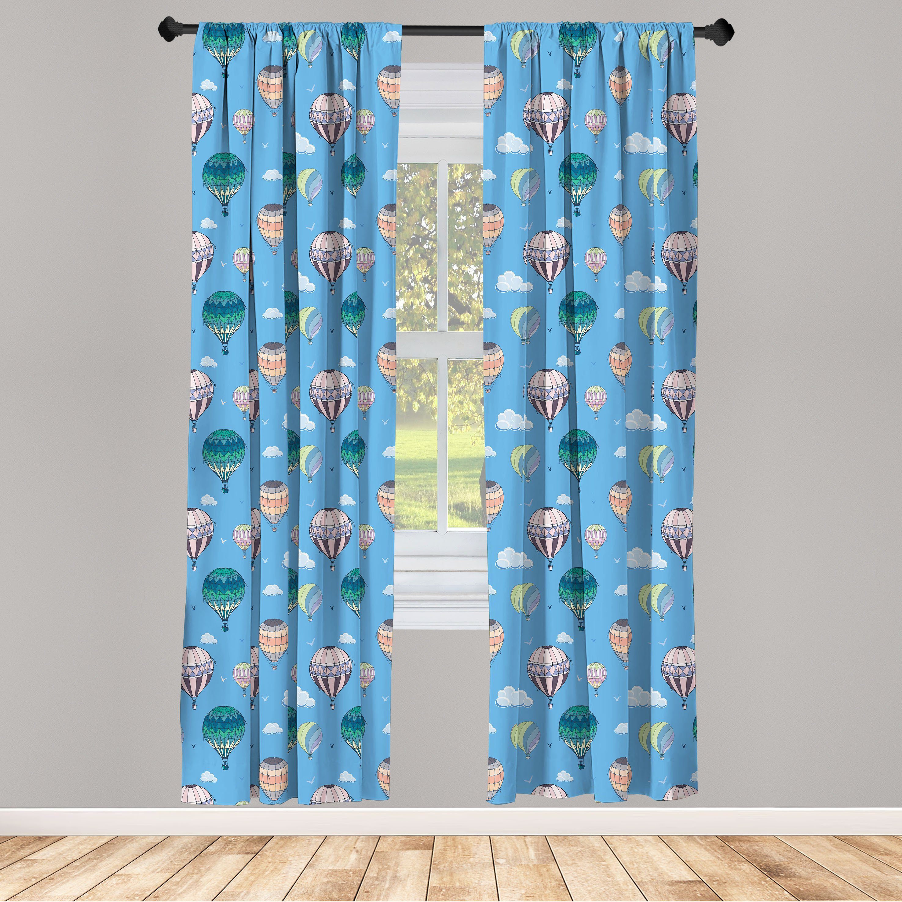 Gardine Vorhang für Wohnzimmer Schlafzimmer Dekor, Abakuhaus, Microfaser, Heißluftballon Air Transport Kunst