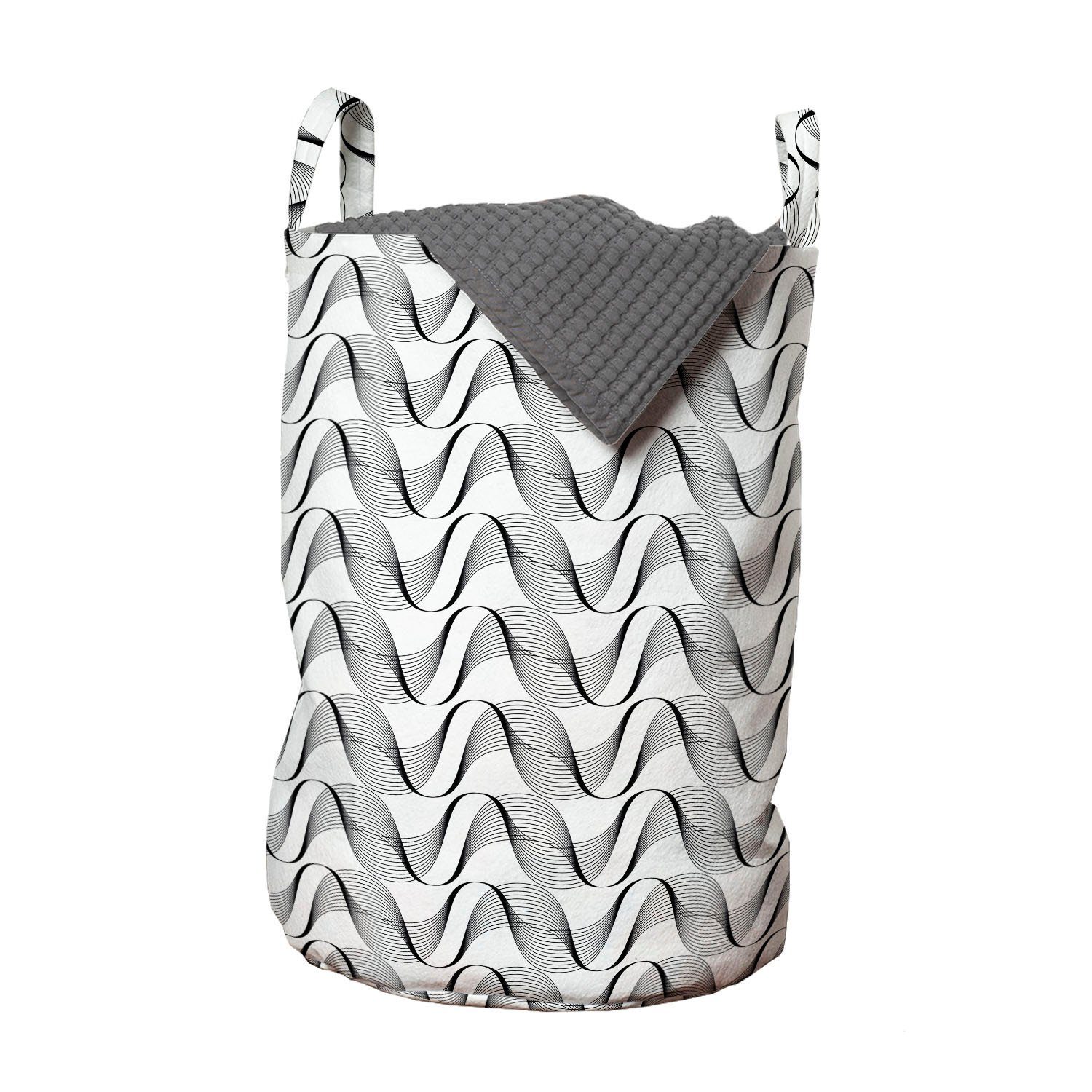 Abakuhaus Wäschesäckchen Wäschekorb mit Griffen Kordelzugverschluss für Waschsalons, Geometrisch Zier Gebogene Stripes | Wäschesäcke