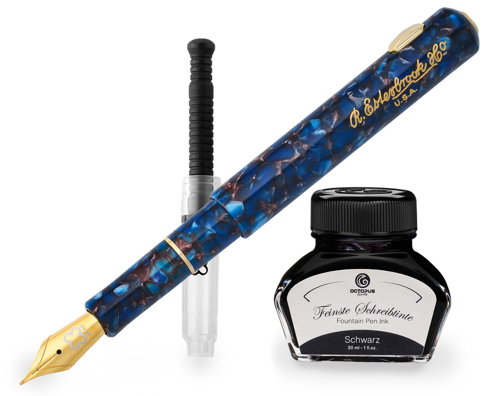 OCTOPUS Füllfederhalter Esterbrook Niblet Nouveau Blue, Gold Füllhalter 30ml Tinte, (Füller mit Schreibtinte, 1-tlg., Schwarz)
