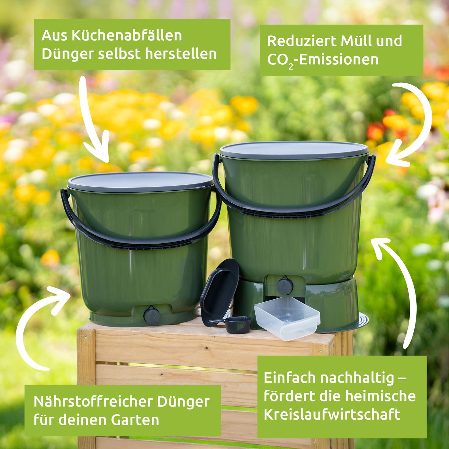 Fischer's EM-Chiemgau Komposter Bokashi Meister-Eimer, (Spar-Set, 2 Eimer mit Zubehör)