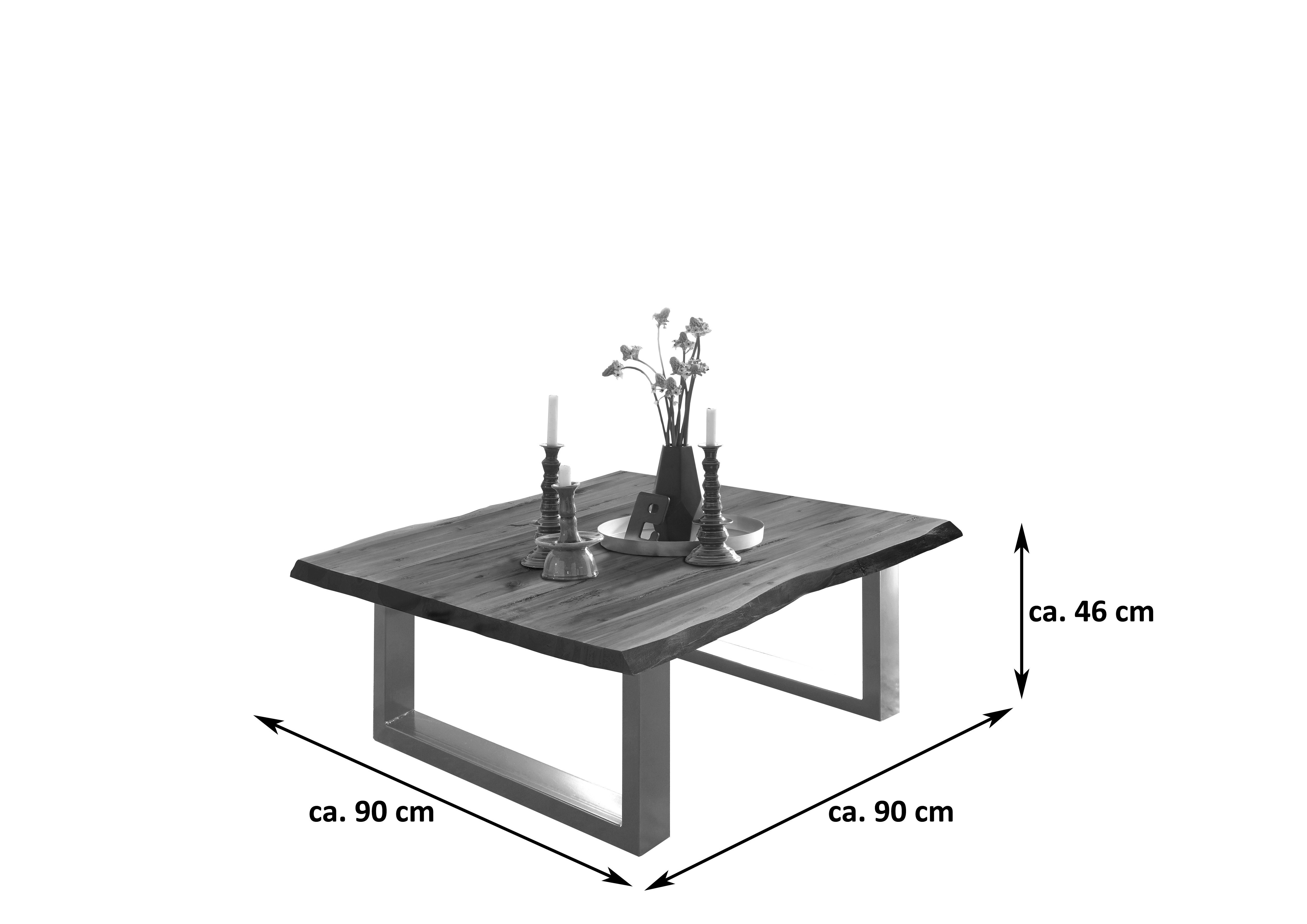 Junado® Couchtisch Noah, Akazie Stärke Tischplatte 26mm, natürliche Baumkante Massivholz, Nussbaumfarben