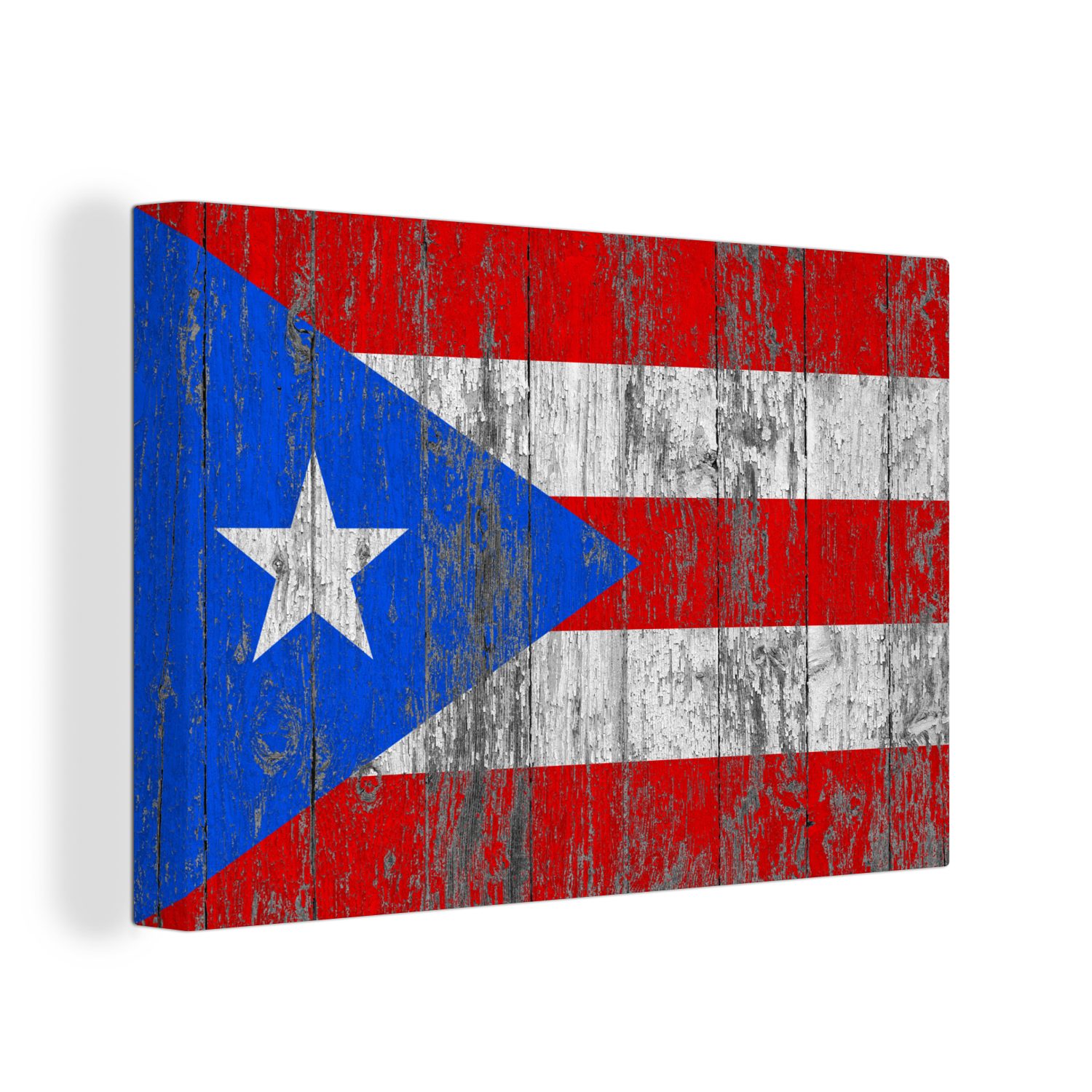 OneMillionCanvasses® Leinwandbild Die Flagge von Puerto Rico an der Wand, (1 St), Wandbild Leinwandbilder, Aufhängefertig, Wanddeko, 30x20 cm | Leinwandbilder