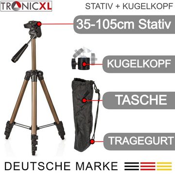 TronicXL Tripod Kamerastativ + Kugelkopf Stativ Kamera Produktfotografie Makro Dreibeinstativ (Höhenverstellbar, Schwenkarm)