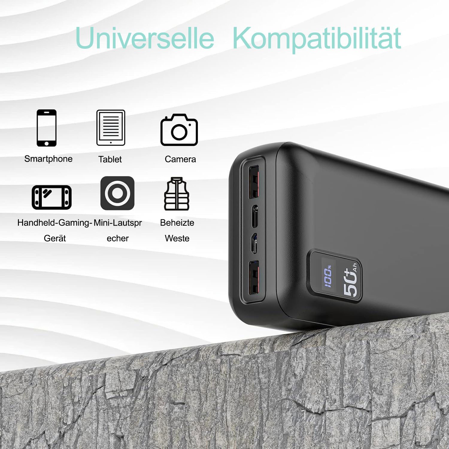 Pdgrid 50000mAh große kapazität Power Bank 22,5W Schnellladen Powerbank 22.5 w powerbanks mit LED Display 50000 mAh, 4 Anschlüsse;Tragbares Ladegerät