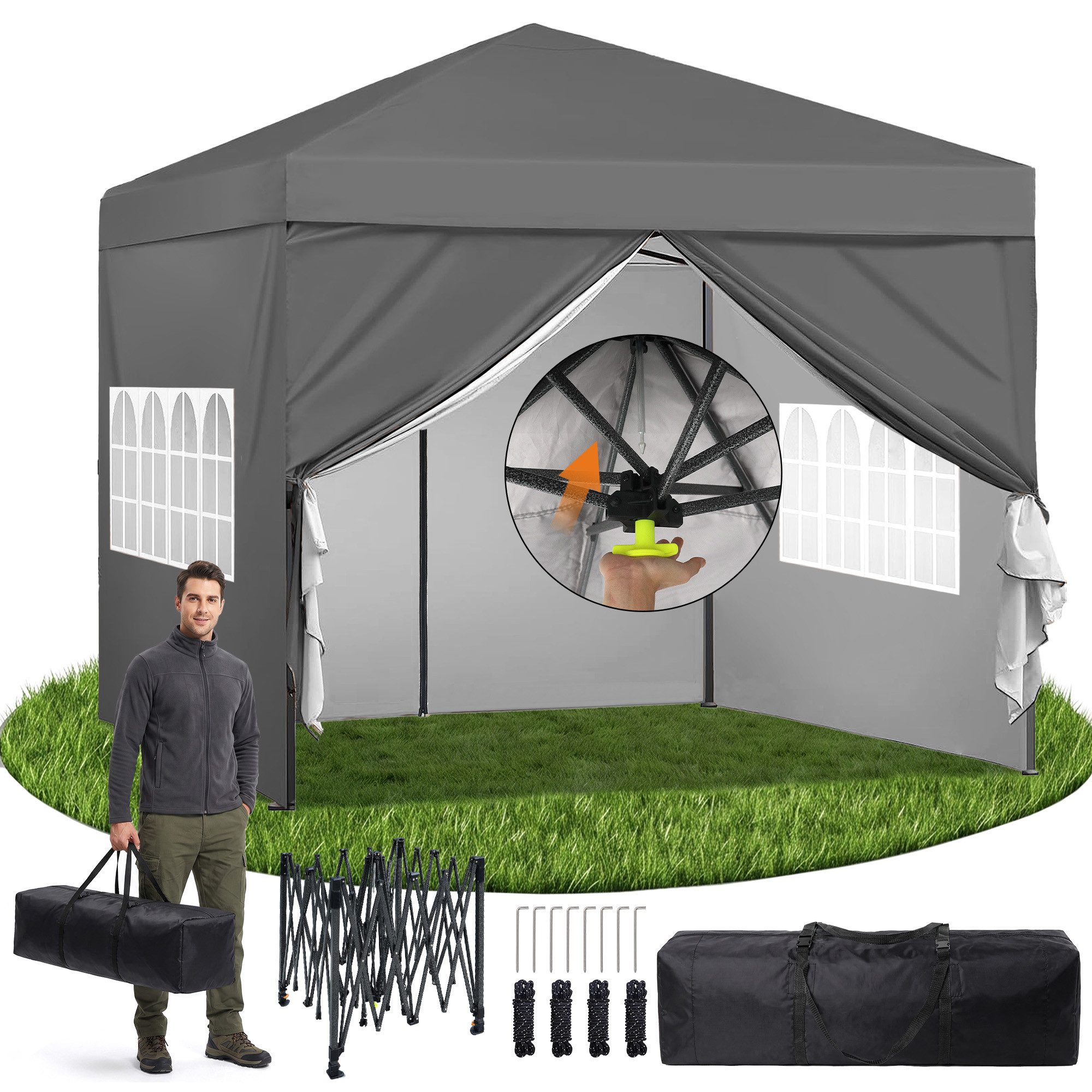 DAITORE Faltpavillon 3x3 m Gartenpavillon mit 4 Seitenteilen Höhenverstellbar, mit 4 Seitenteilen, Wasserdicht, Pop-Up, 3 Stufen höhenverstellbar, 4 Seitenteile
