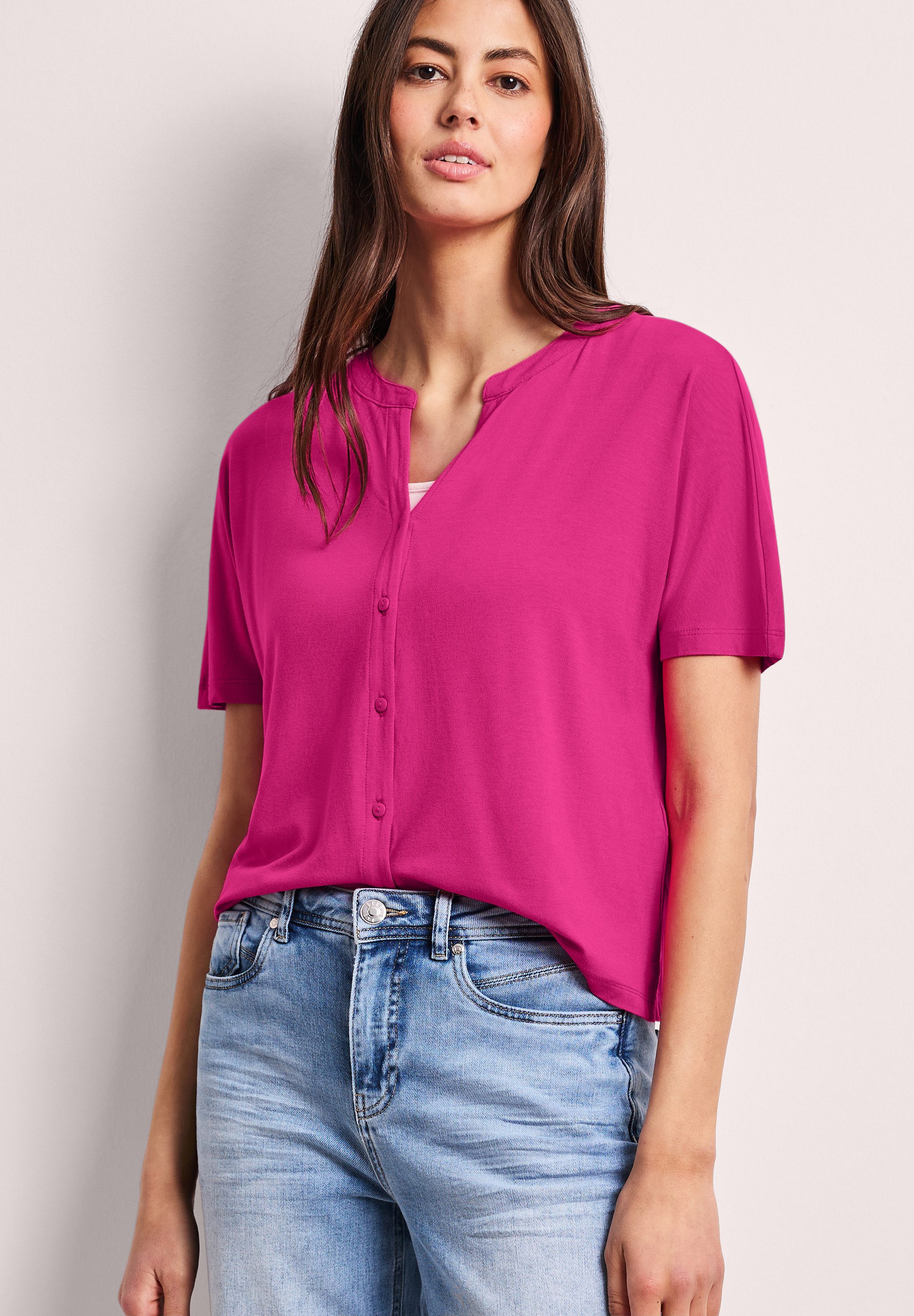 STREET ONE Tunikashirt mit geschlitztem Rundhalsausschnitt