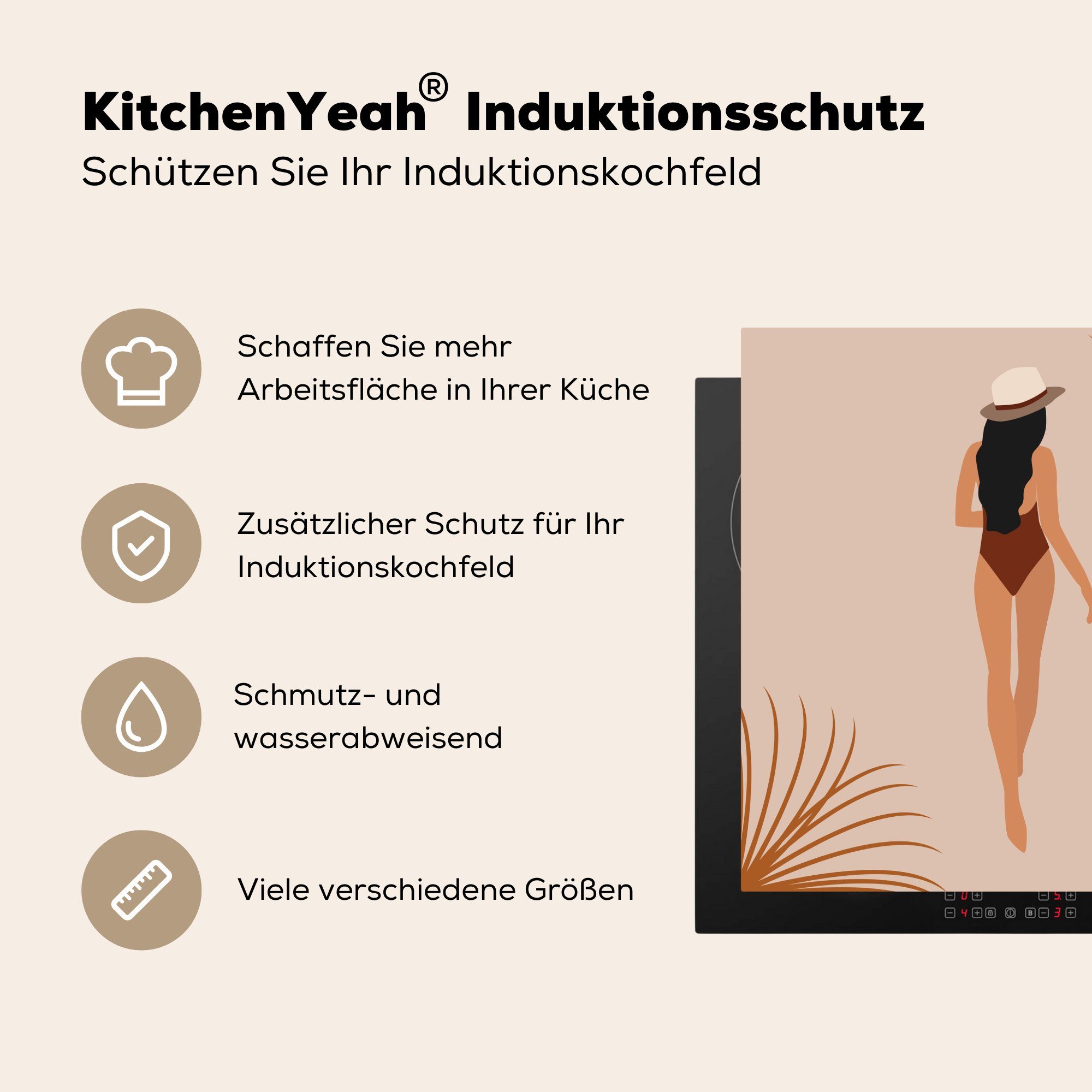 Herdblende-/Abdeckplatte - Sommer Vinyl, (1 - MuchoWow küche Arbeitsplatte Pastell, tlg), cm, für Frau Ceranfeldabdeckung, 78x78