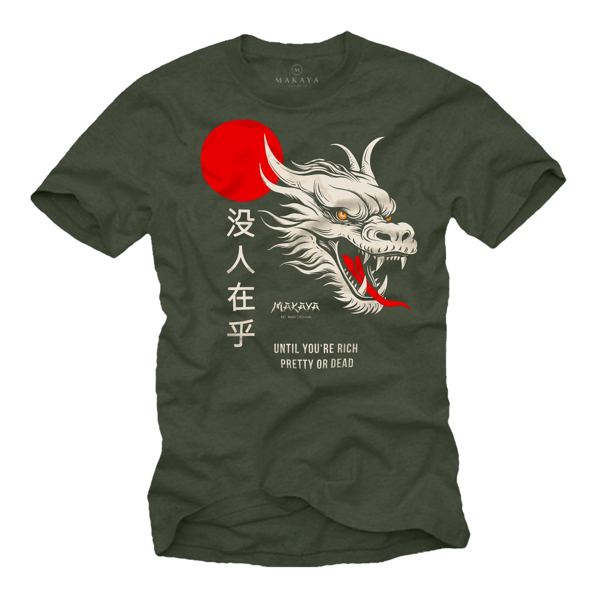 Chinesischen Cares Dragon Drachen mit Grün Schriftzeichen Nobody MAKAYA Print-Shirt Coole Spruch Geschenke