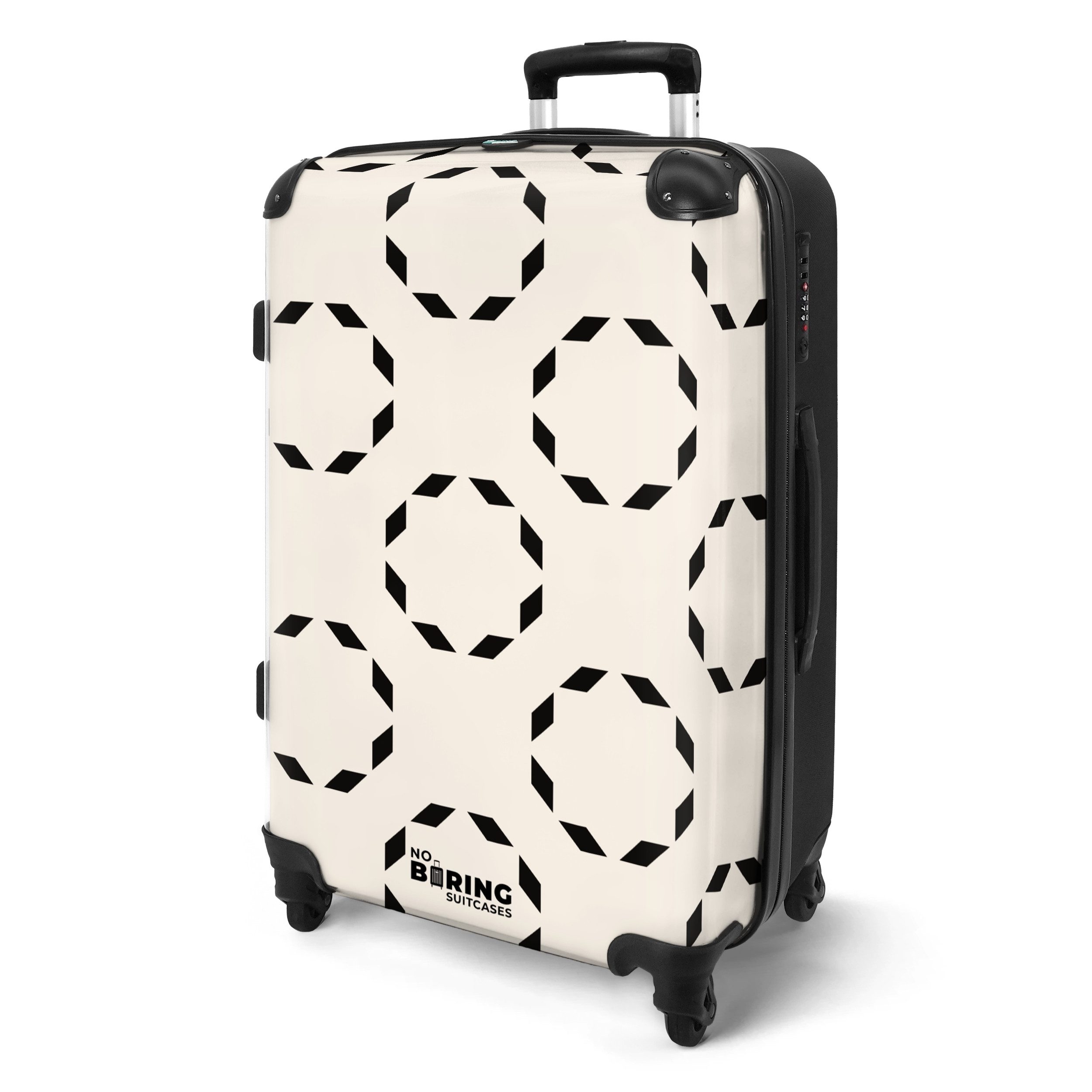 NoBoringSuitcases.com© Hartschalen-Trolley Beige mit schwarzen Kreisen günstig online kaufen