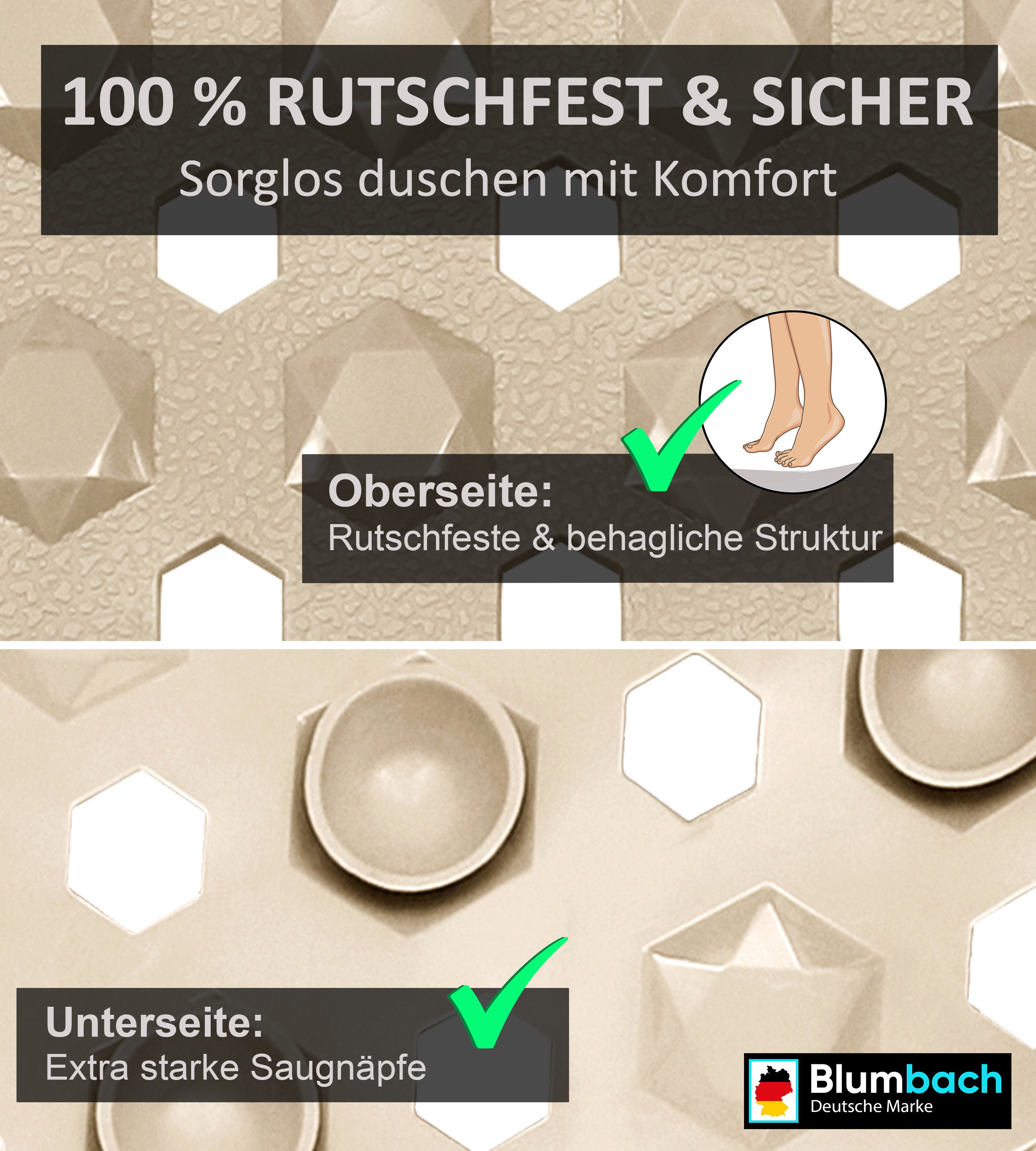 Blumbach Duschmatte - griffige Antirutschmatte Diamant 53 x 53 cm, - 100% B günstig online kaufen