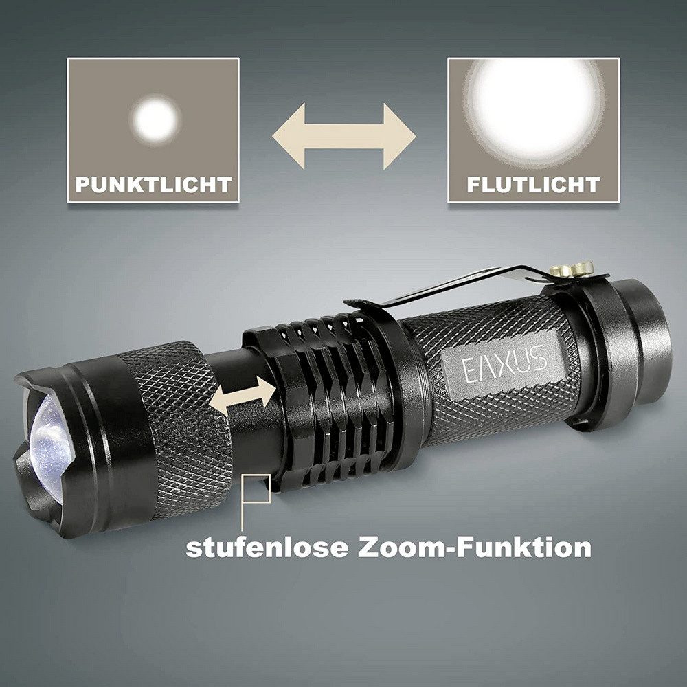 EAXUS Taschenlampe Eaxus Glow-X LED Mini-Taschenlampe mit Gürtelclip batteriebetrieben 30
