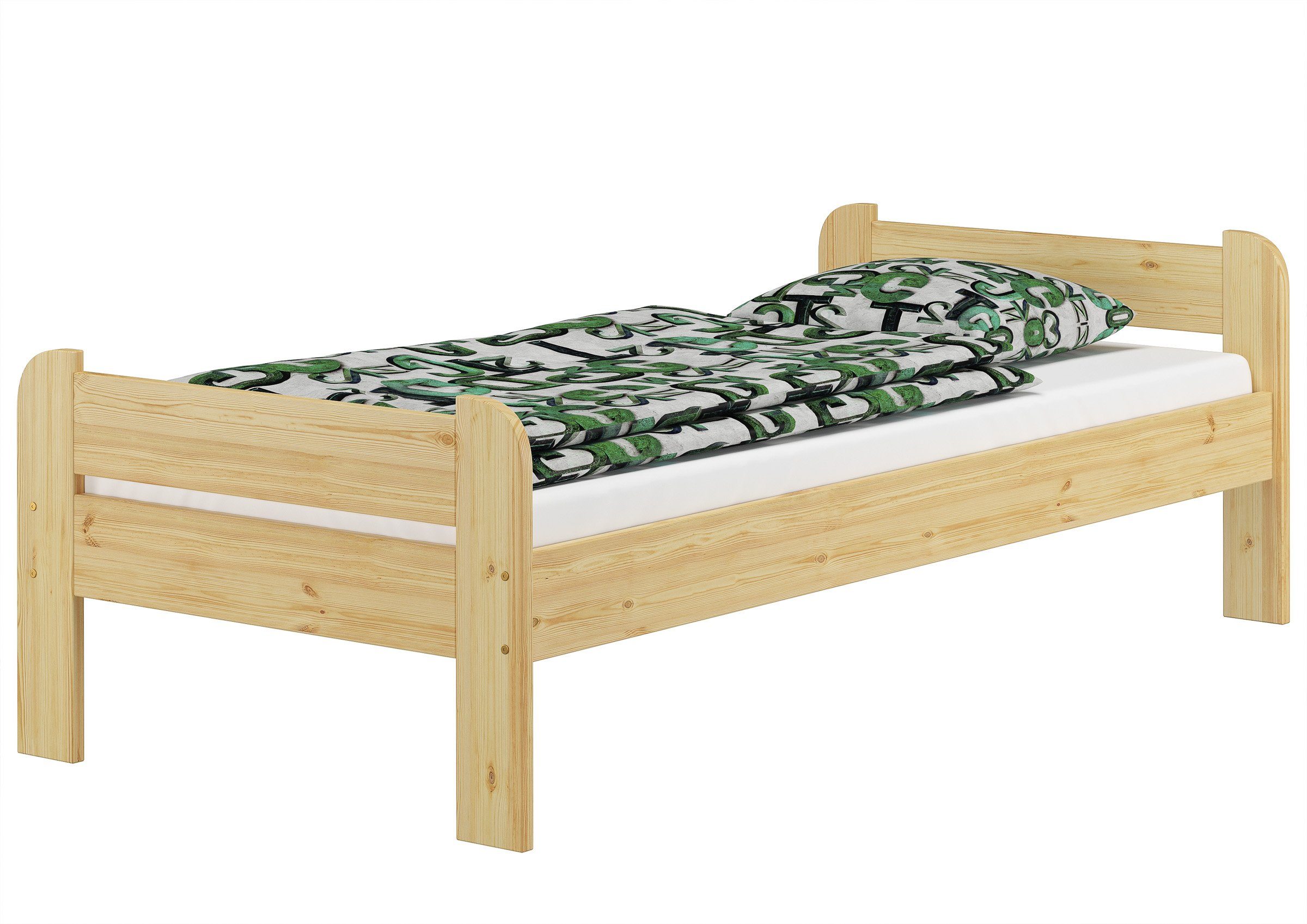 Matratze, ERST-HOLZ und Federleisten 90x200 Bett Holzbett und mit Kopf- Kieferfarblos lackiert Fußteil,