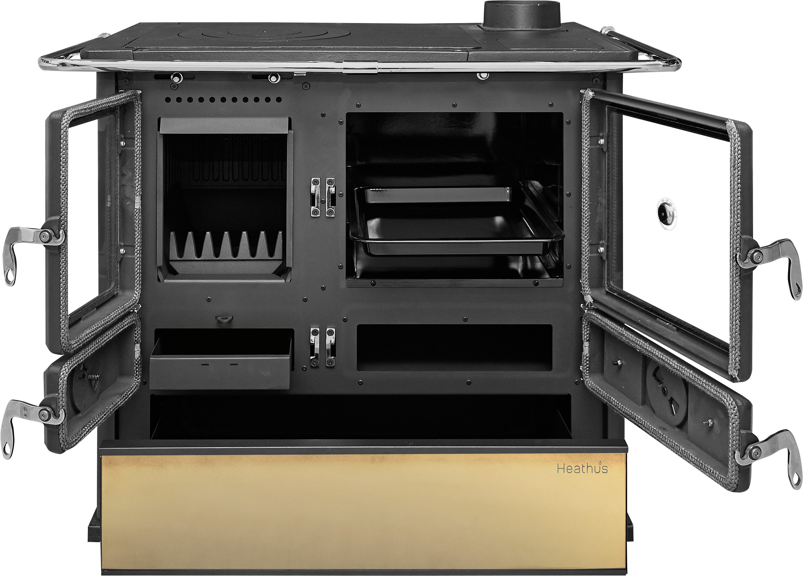 Festbrennstoffherd Heathus Küchenofen »Cook Premium« Beige, 8,8 kW, Zeitbrand, Ofenherd zum Heizen, Kochen & Backen