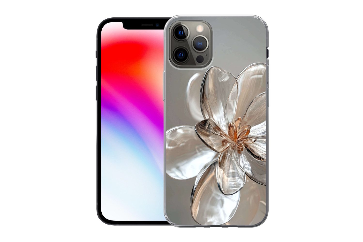 MuchoWow Handyhülle für Apple iPhone 12 Pro Blume - Gläser - Transluzent, Smartphone-Bumper, Print, Handy Schutzhülle Dünn