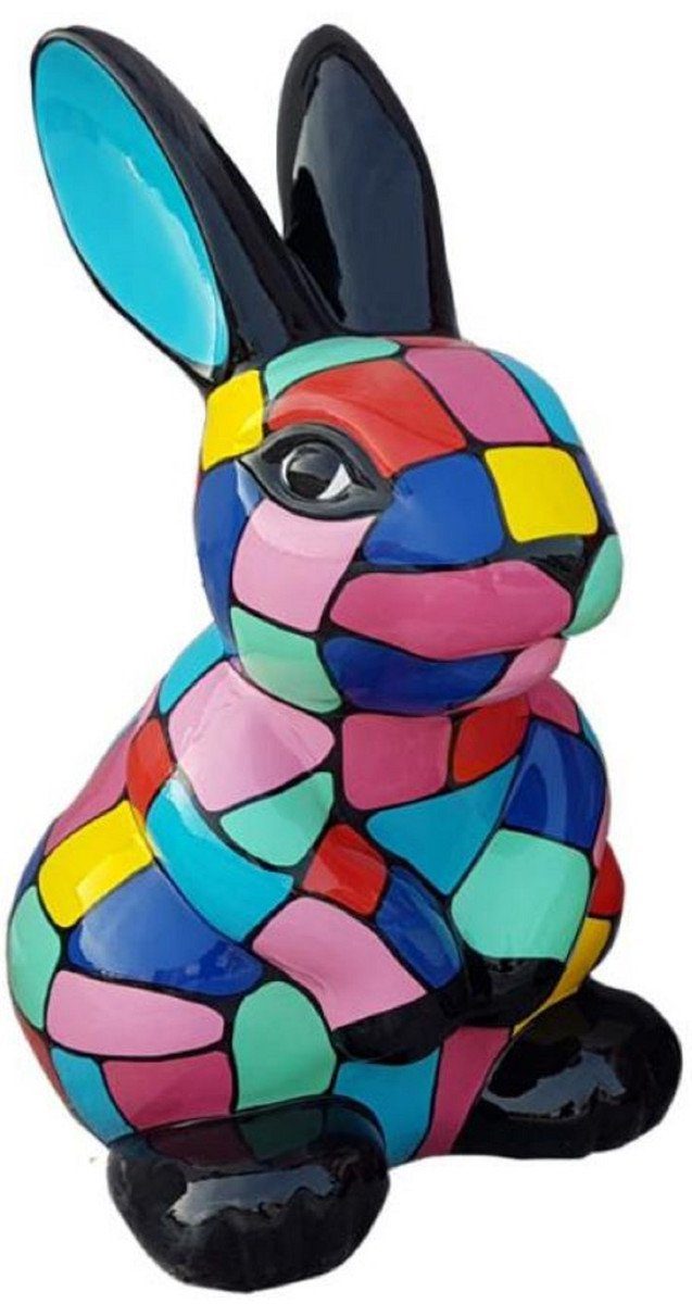 Skulptur Luxus Designer Dekofigur Hase Mehrfarbig H. 65 cm - Wetterbeständige Deko Skulptur - Wohnzimmer Deko Figur - Garten Deko Figur - Luxus Deko Tierfigur - Designer Deko Accessoires