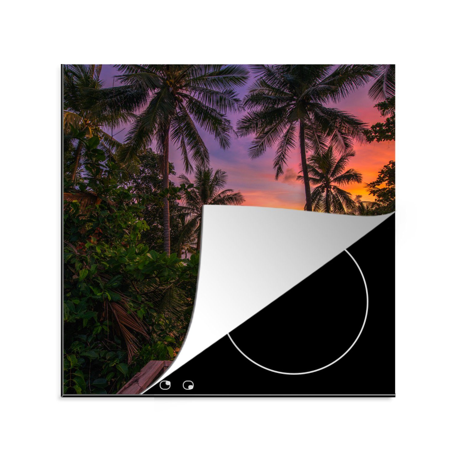MuchoWow Herdblende-/Abdeckplatte Sonnenuntergang - Palmen Ceranfeldabdeckung, Strand, (1 cm, für tlg), - küche 78x78 Arbeitsplatte Vinyl