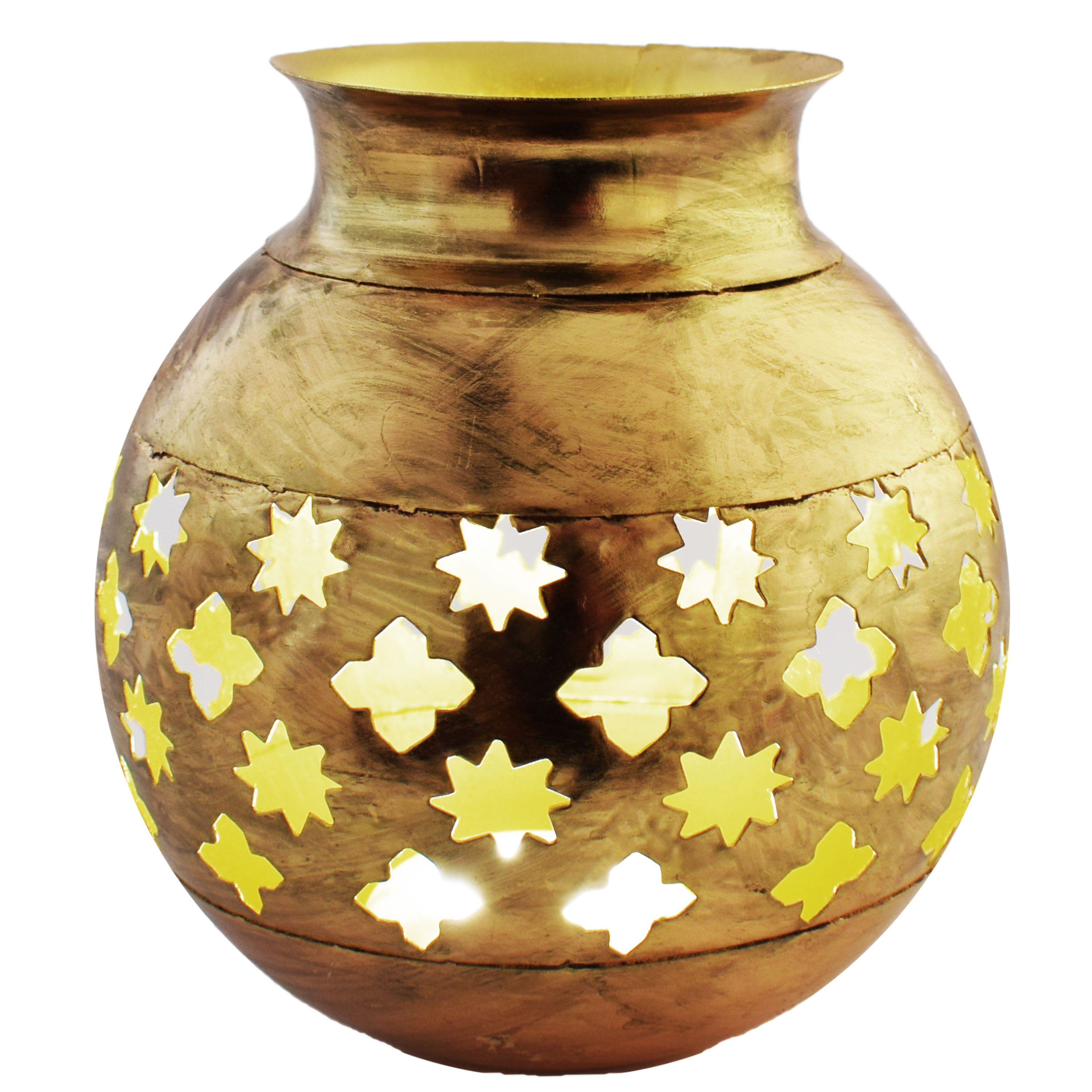 Marrakesch Orient & Mediterran Interior Teelichthalter Orientalisches Windlicht Arabica handgemacht aus Metall in Gold 18 cm (1 St), Handarbeit