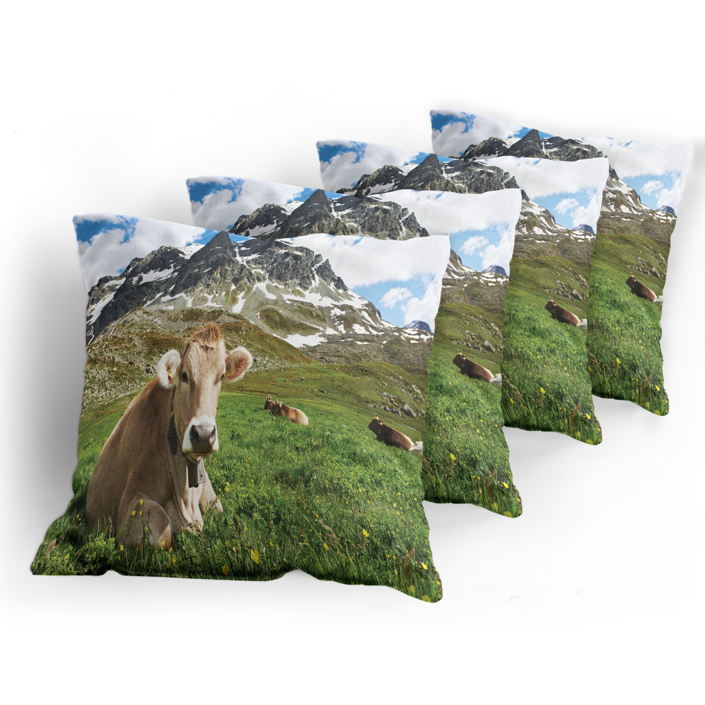 (4 Accent Abakuhaus Digitaldruck, Modern Vieh Kissenbezüge Mountain Doppelseitiger Das Stück), Alpine Milchkuh
