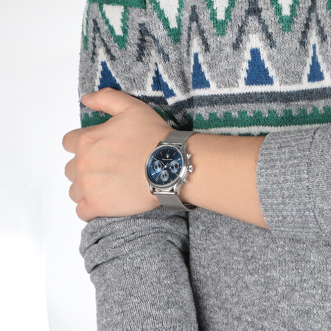 MASERATI Multifunktionsuhr Maserati Herrenuhr Multifunktion, (Multifunktionsuhr), Herrenuhr rund, groß (ca. 48,8x42mm) Edelstahlarmband, Made-In Italy