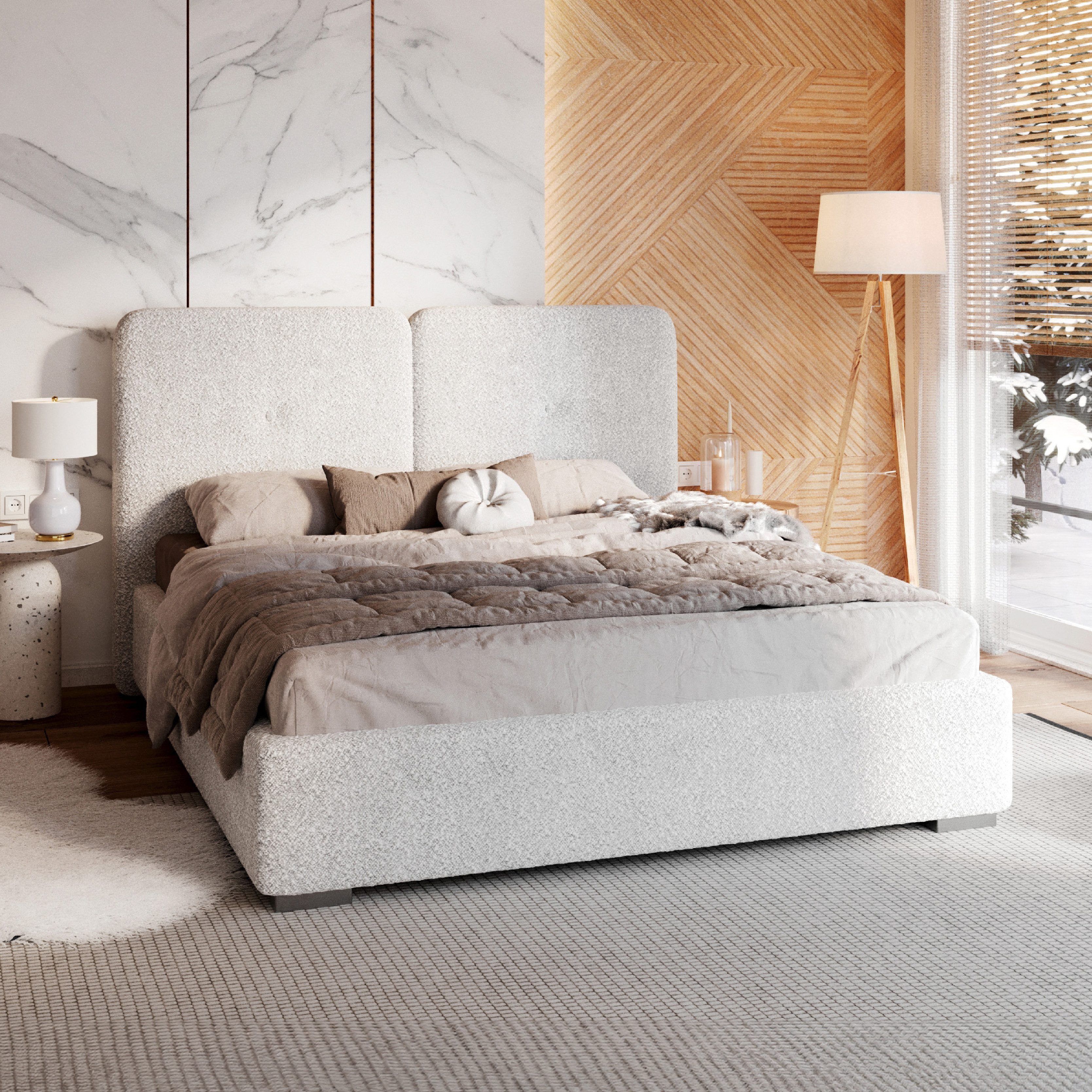 FDM Polsterbett RIK Bettgestell 90x200, 120x200, 140x200, 160x200, 180x200cm (verfügbar 90x200 120x200 140x200 160x200 180x200cm, Bettrahmen, Bett, mit großen gepolsterten Kopfteil, mit Bettkasten zum aufklappen), Metallrahmen mit Lattenrost, hydraulische Klappfunktion für Stauraum