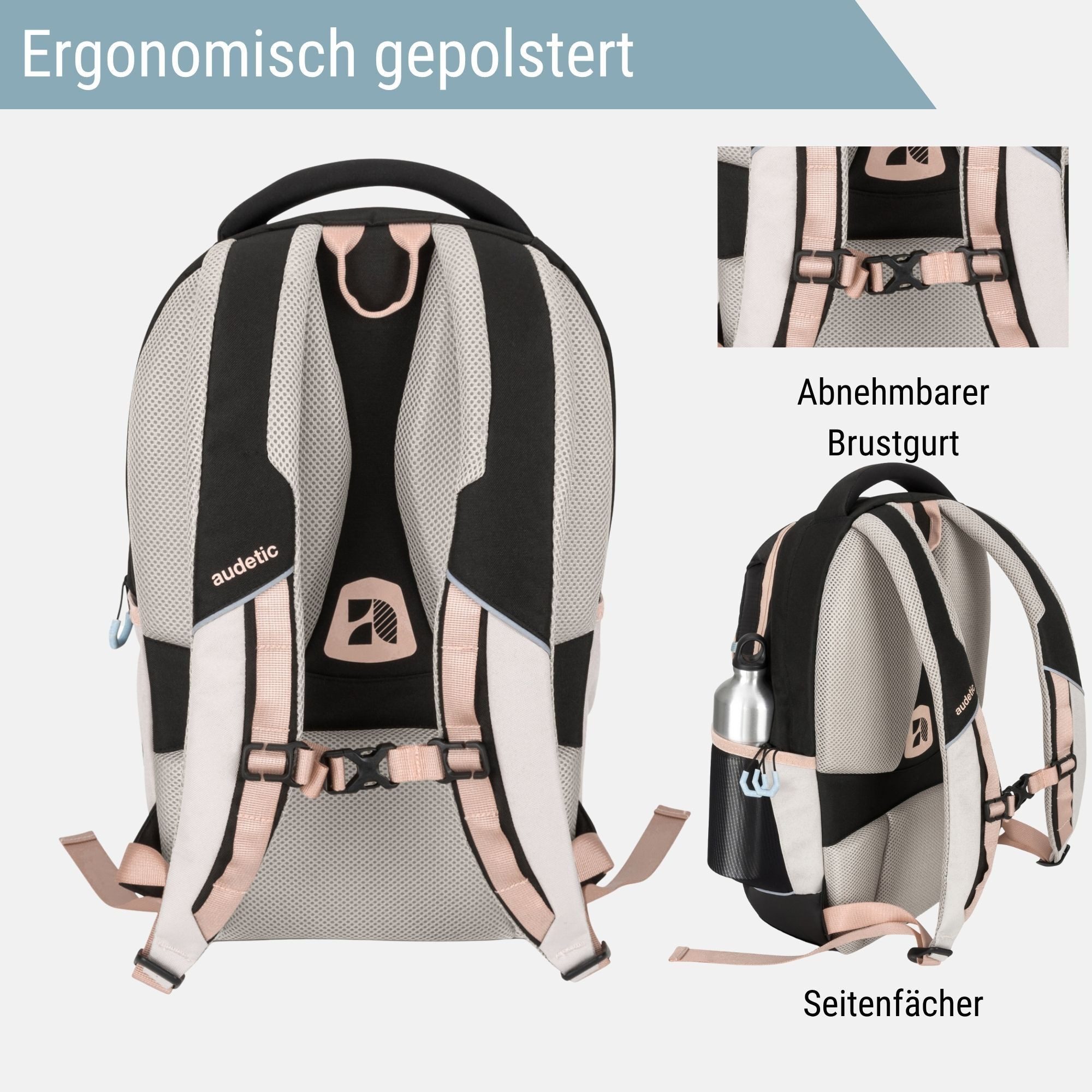 audetic Schulrucksack Aero 2.0 Schulrucksack mit vielen Fächern (1-tlg), Ergonomische Polsterung, reflektieren & wasserabweisend – Bild 4 von 5