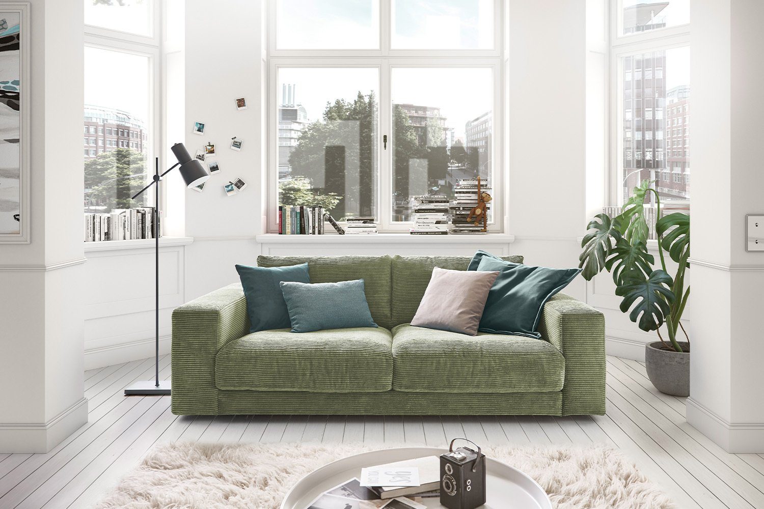 KAWOLA Sofa MADELINE, Cord 2-Sitzer od. 3-Sitzer versch. Farben olivgrün