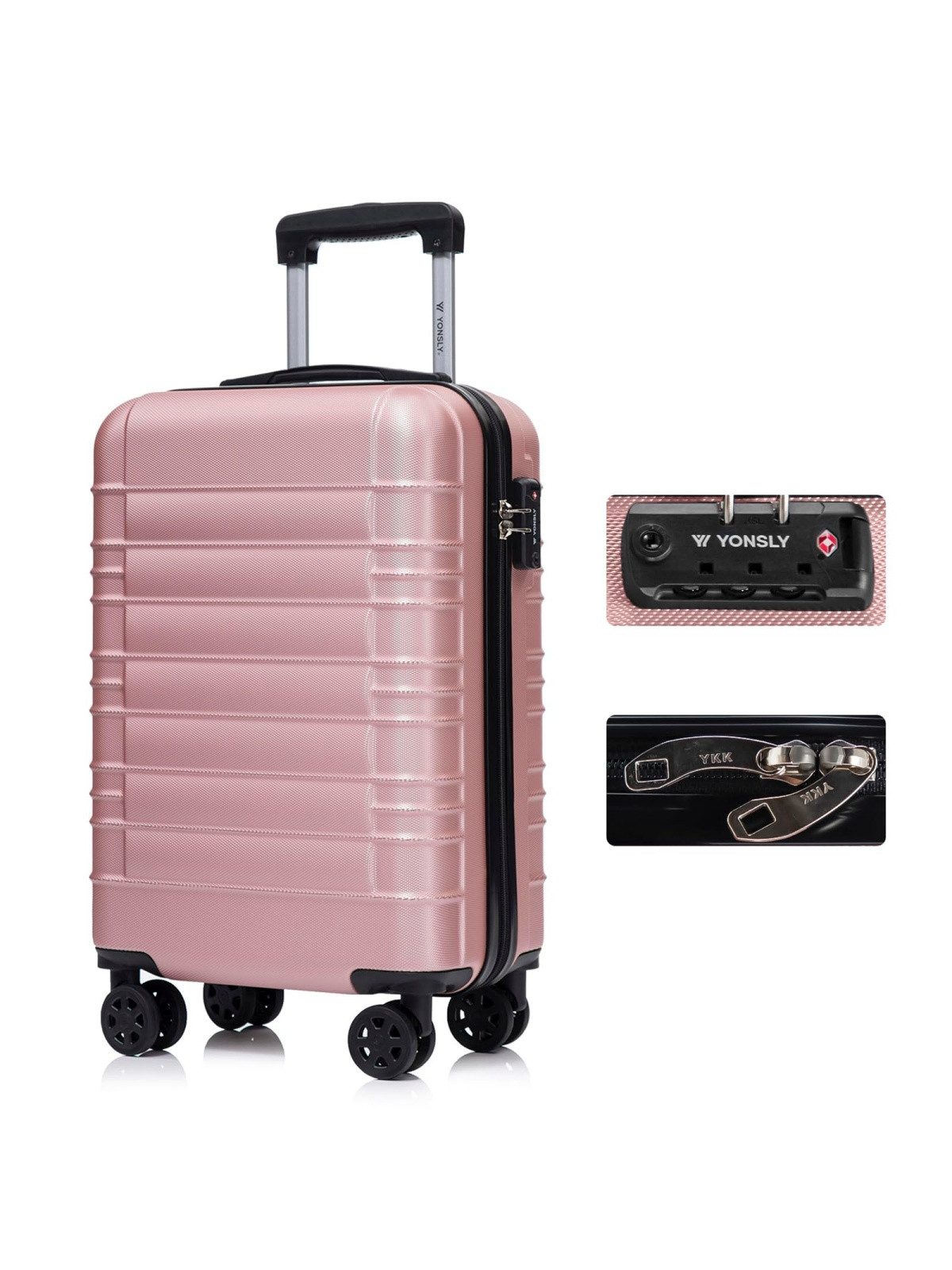 yonsly Koffer Reisekoffer ABS-Hartschalenkoffer Trolley Kabinenkoffer Rollkoffer, 4 Rollen, mit TSA-Schloss, YKK-Reißverschluss, austauschbaren Rollen und Griffen