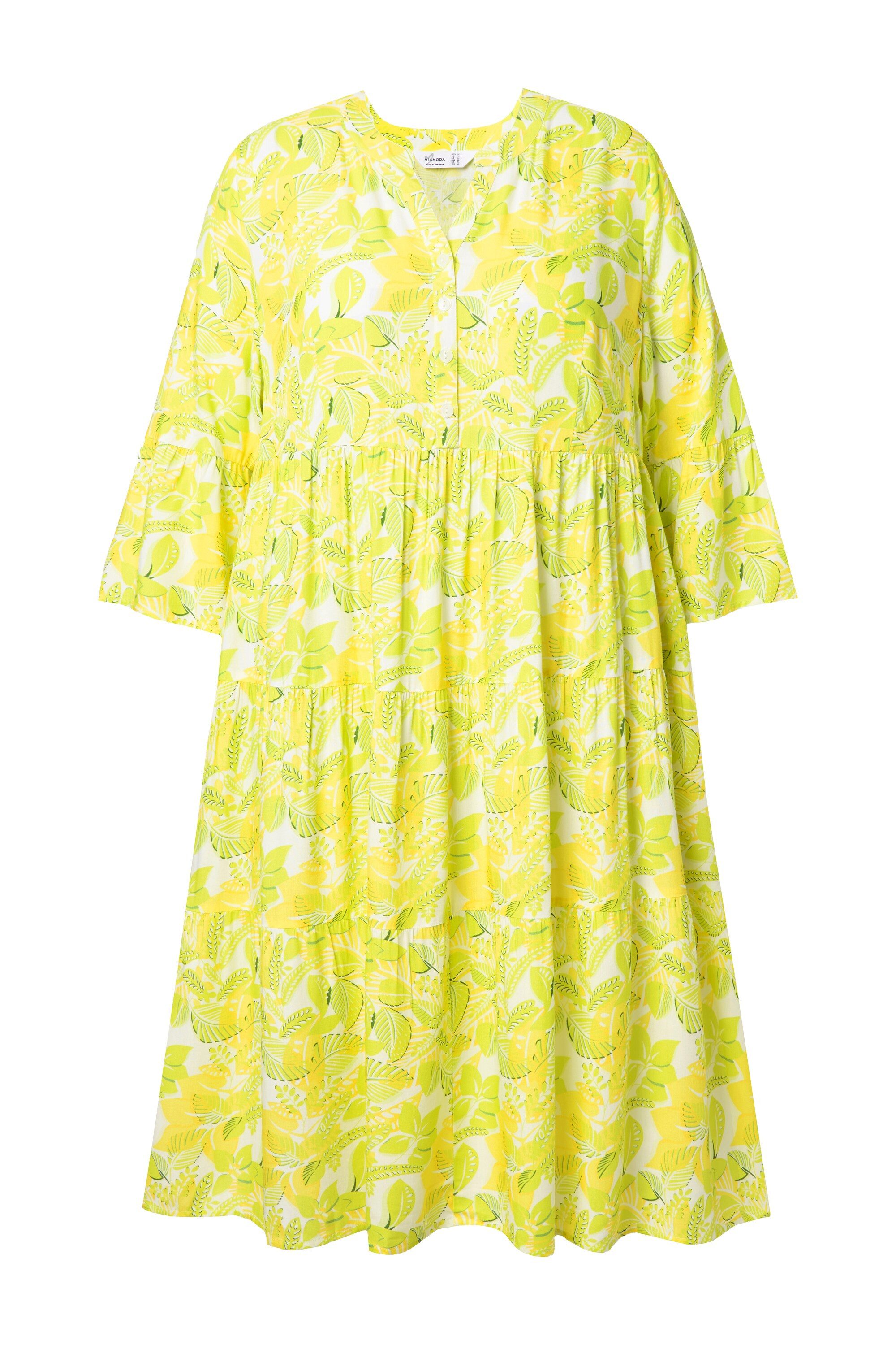 MIAMODA Midikleid Kleid A-Linie Blätter-Muster Volants günstig online kaufen