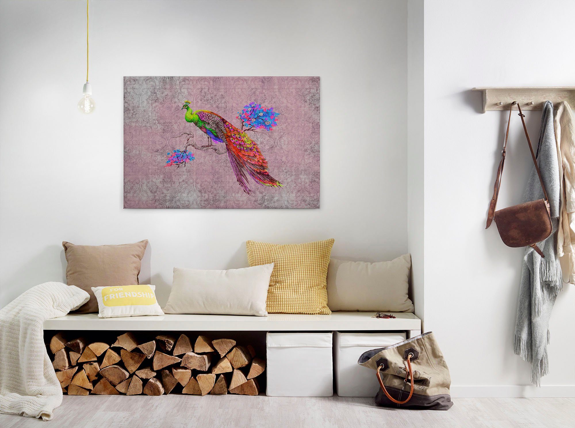 A.S. Création Leinwandbild peacock, Kinder, Kunst, Tiere (1 St), Keilrahmen Bild Bunt Pfau Leinwand-Bild Wohnzimmer modern Wandbild