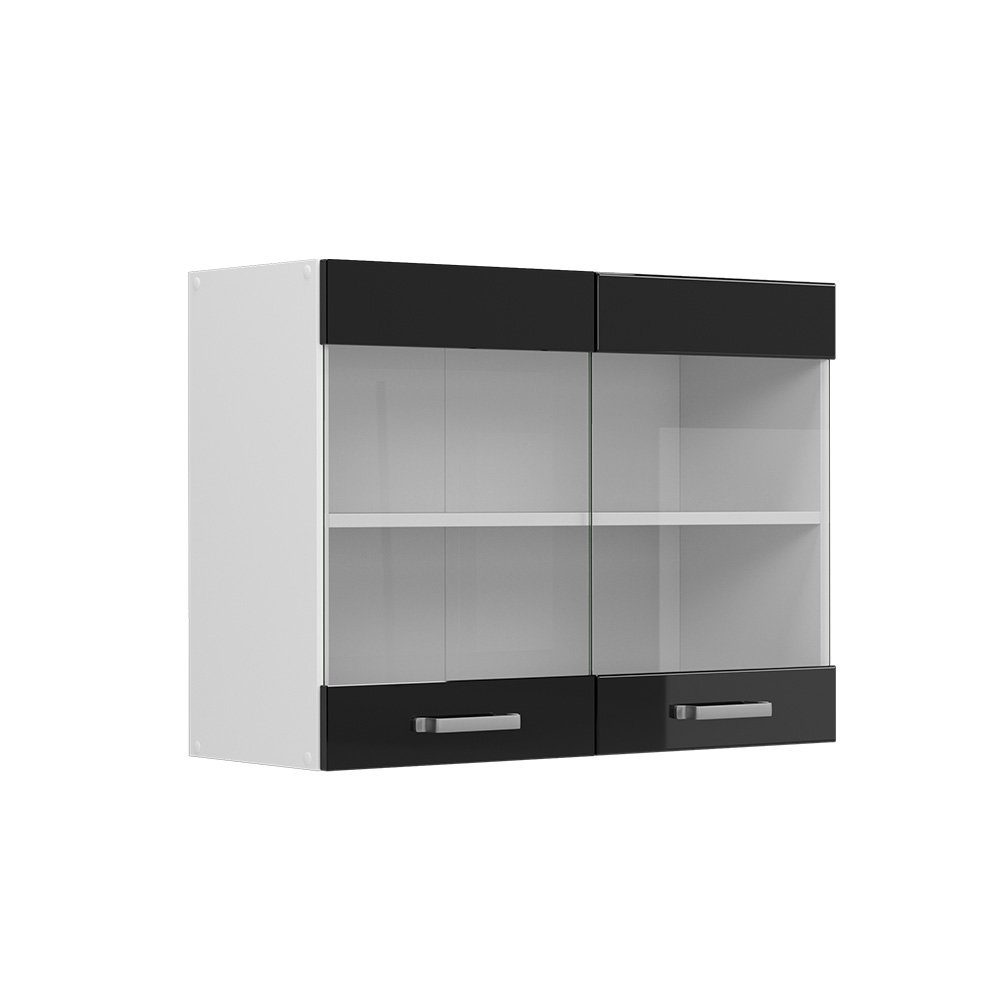 Vicco Glashängeschrank Küchenhängeschrank R-Line Weiß Schwarz Hochglanz 80 cm